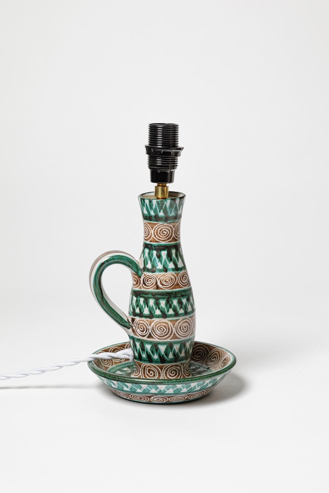 Français Lampe de table ou chandelier en céramique blanche et verte du 20e siècle par Robert Picault en vente