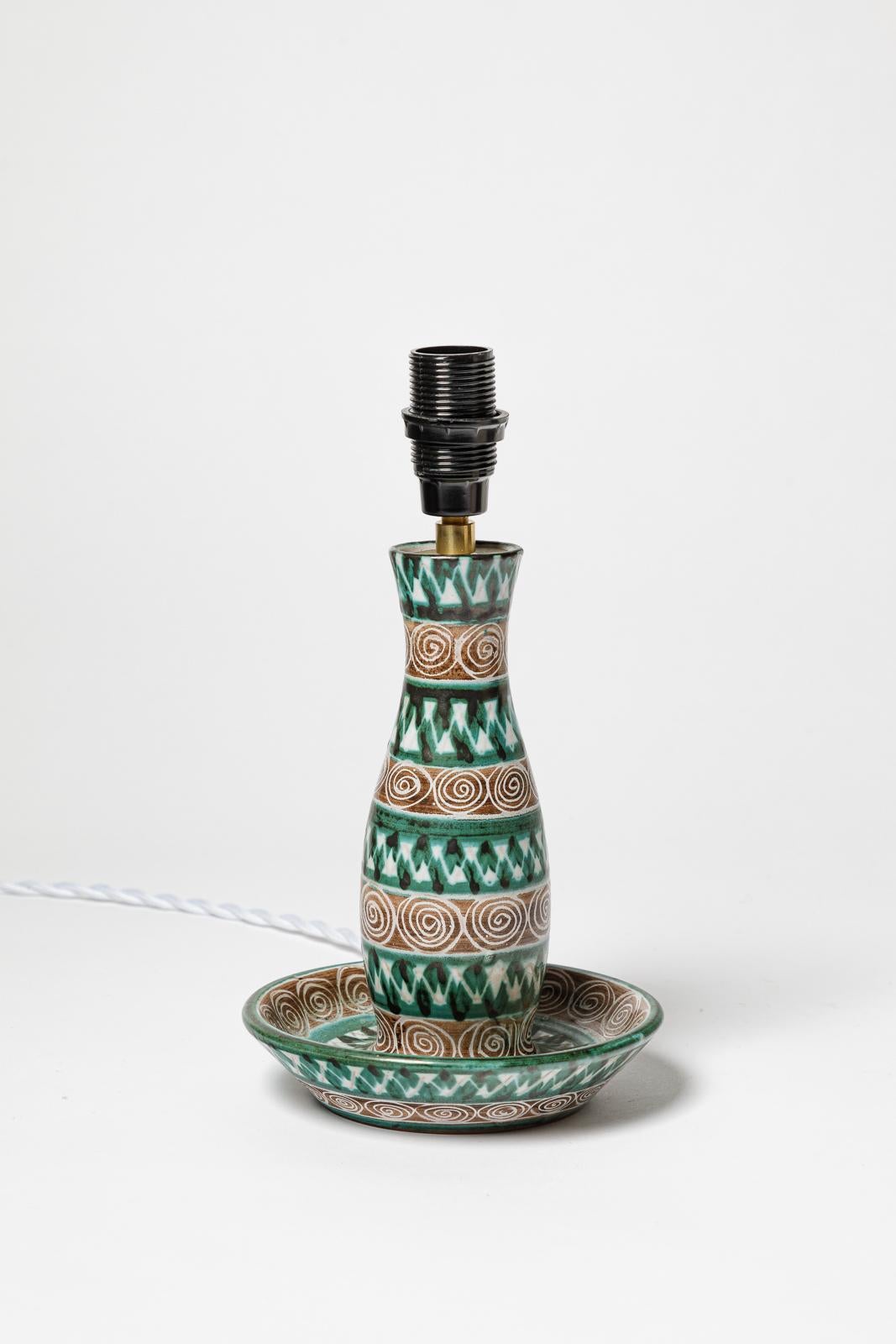 Lampe de table ou chandelier en céramique blanche et verte du 20e siècle par Robert Picault Excellent état - En vente à Neuilly-en- sancerre, FR