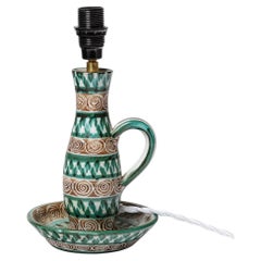 White and green 20th century ceramic table lamp or candlestick by Robert Picault