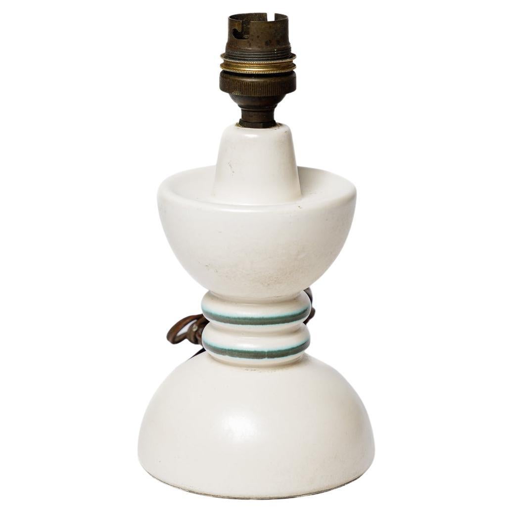 white and green 20th mid-century design ceramic table lamp att. to Capron 1950 For Sale