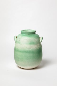 White and green art deco 20th century design ceramic vase signed 1940