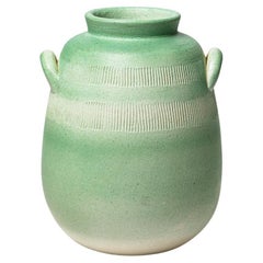 White and green art deco 20th century design ceramic vase signed 1940