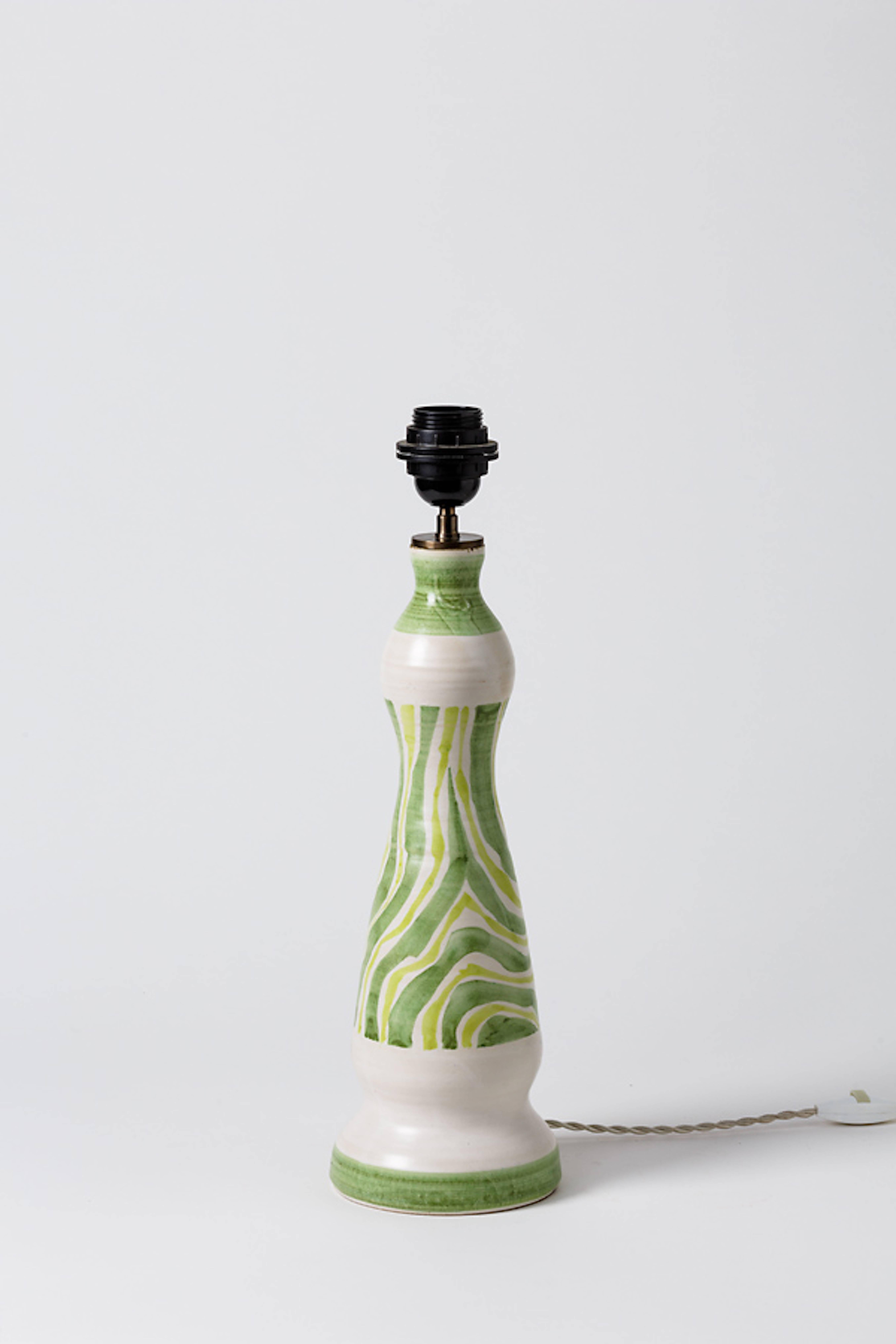 Mid-Century Modern White and Green Ceramic Lamp by Robert Deblander, circa 1960 For Sale