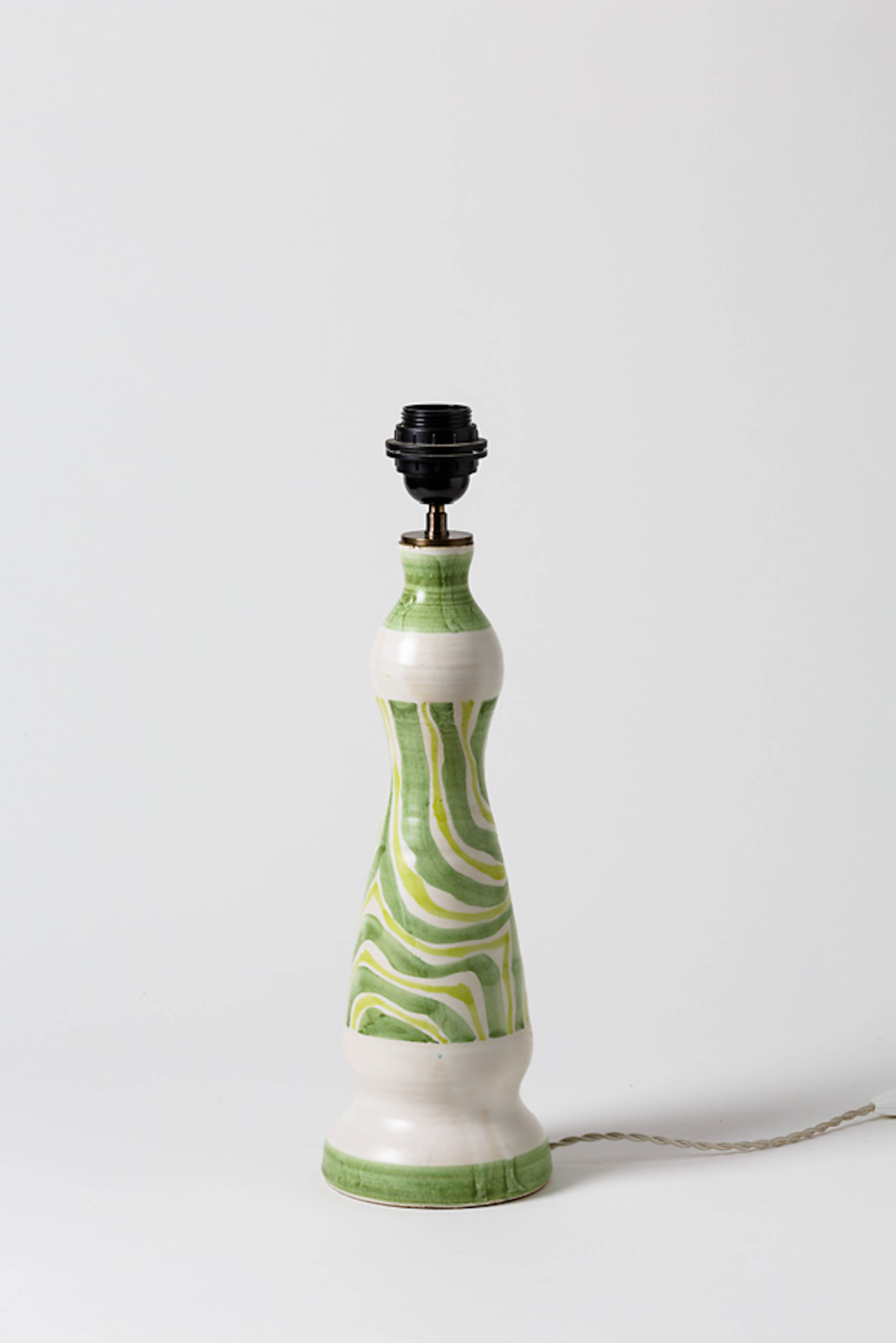 French White and Green Ceramic Lamp by Robert Deblander, circa 1960 For Sale