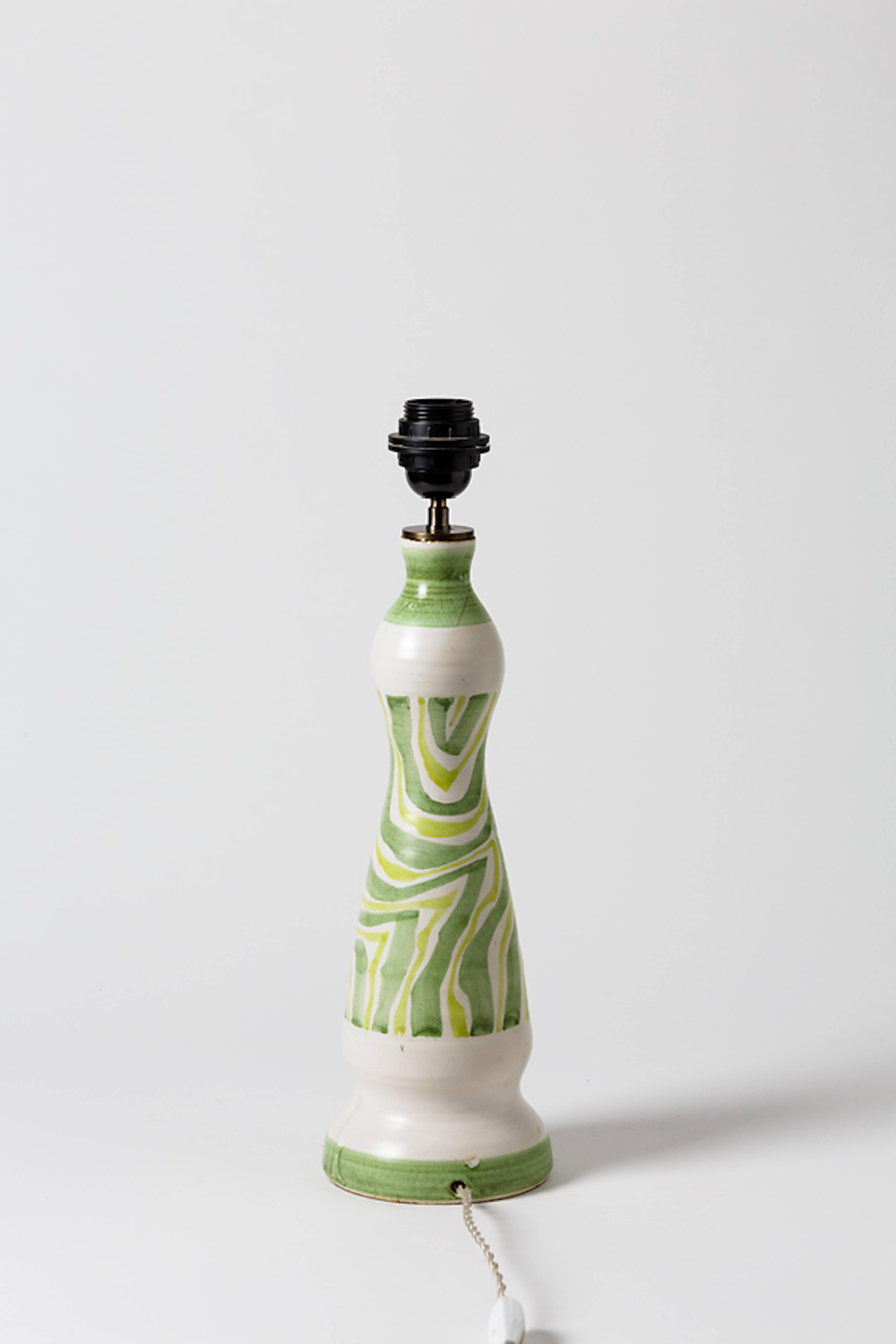 Turned White and Green Ceramic Lamp by Robert Deblander, circa 1960 For Sale
