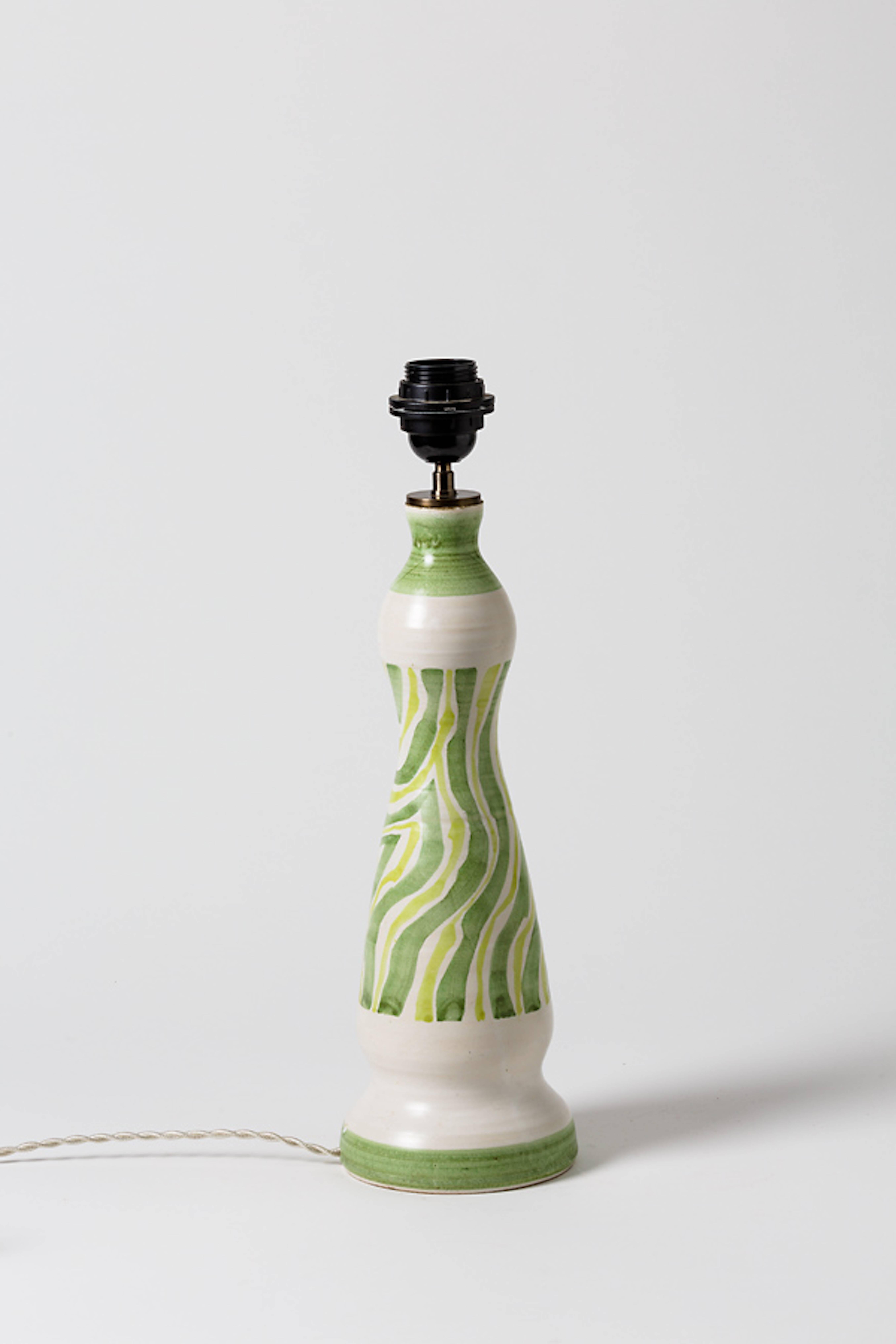 White and Green Ceramic Lamp by Robert Deblander, circa 1960 In Excellent Condition For Sale In Neuilly-en- sancerre, FR