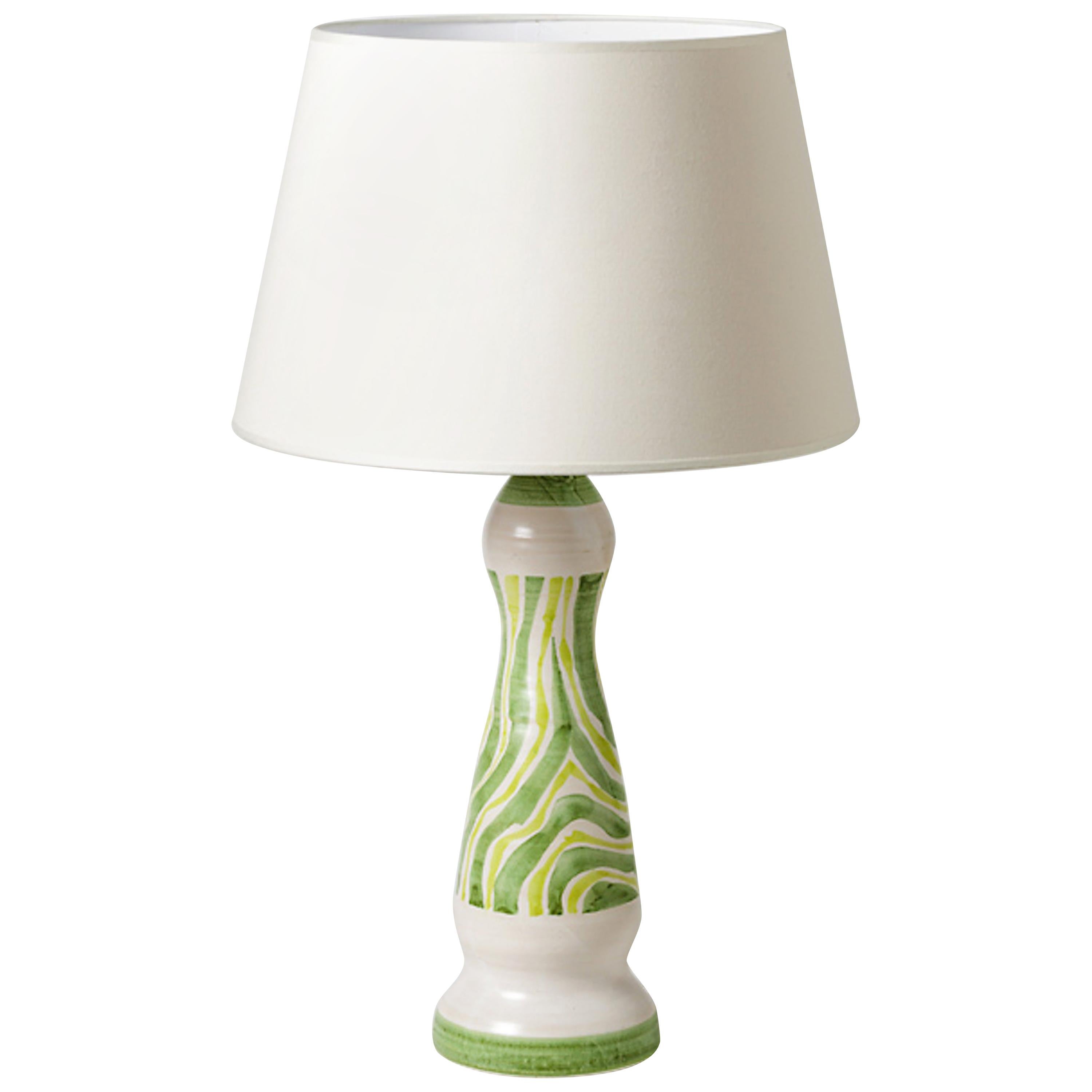 White and Green Ceramic Lamp by Robert Deblander, circa 1960 For Sale