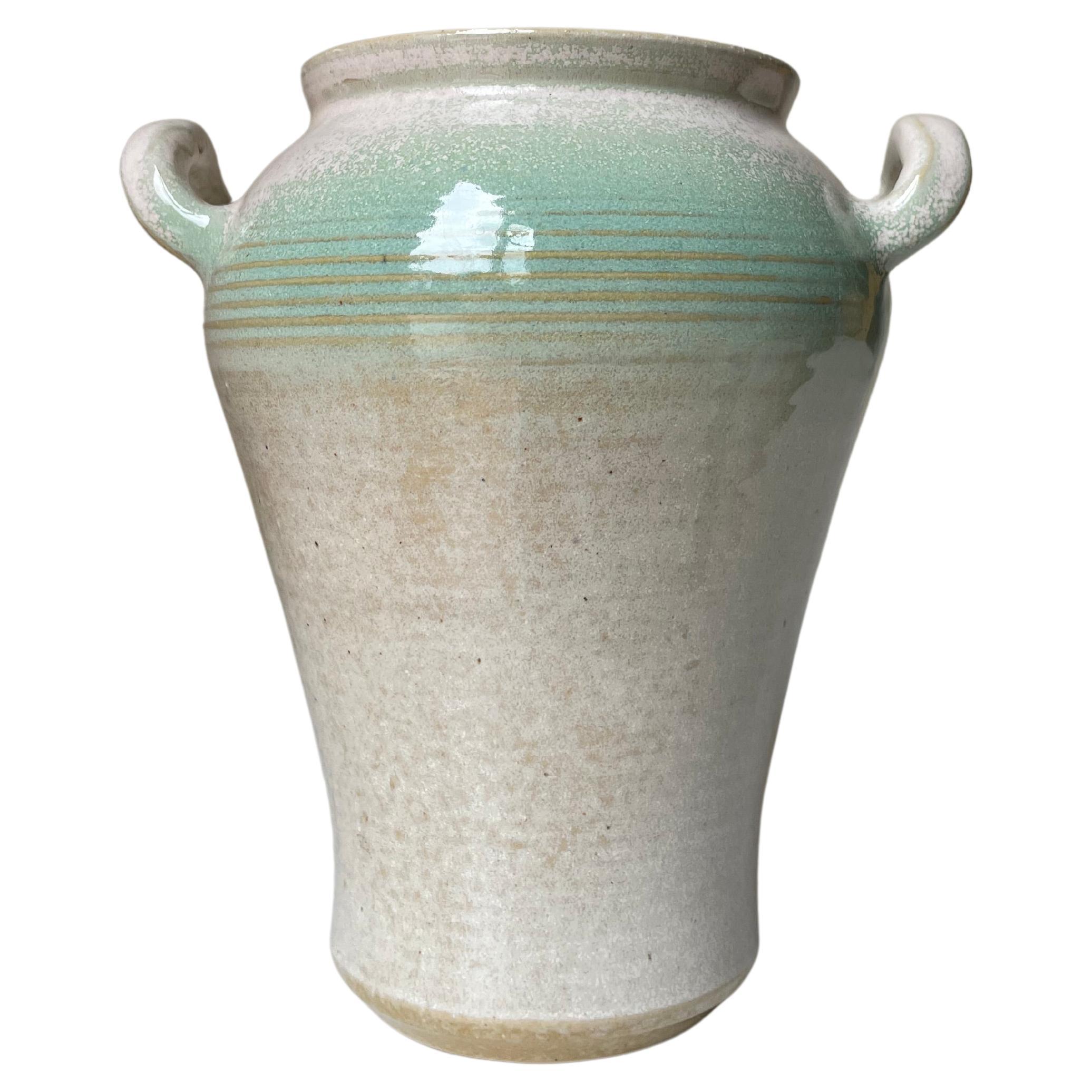 Skottorp White and Pastel Green Glazed Stoneware Handle Vase, 1970s For Sale
