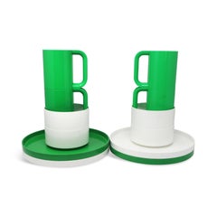 White and Green Massimo Vignelli for Heller Dinnerware - Set of 12