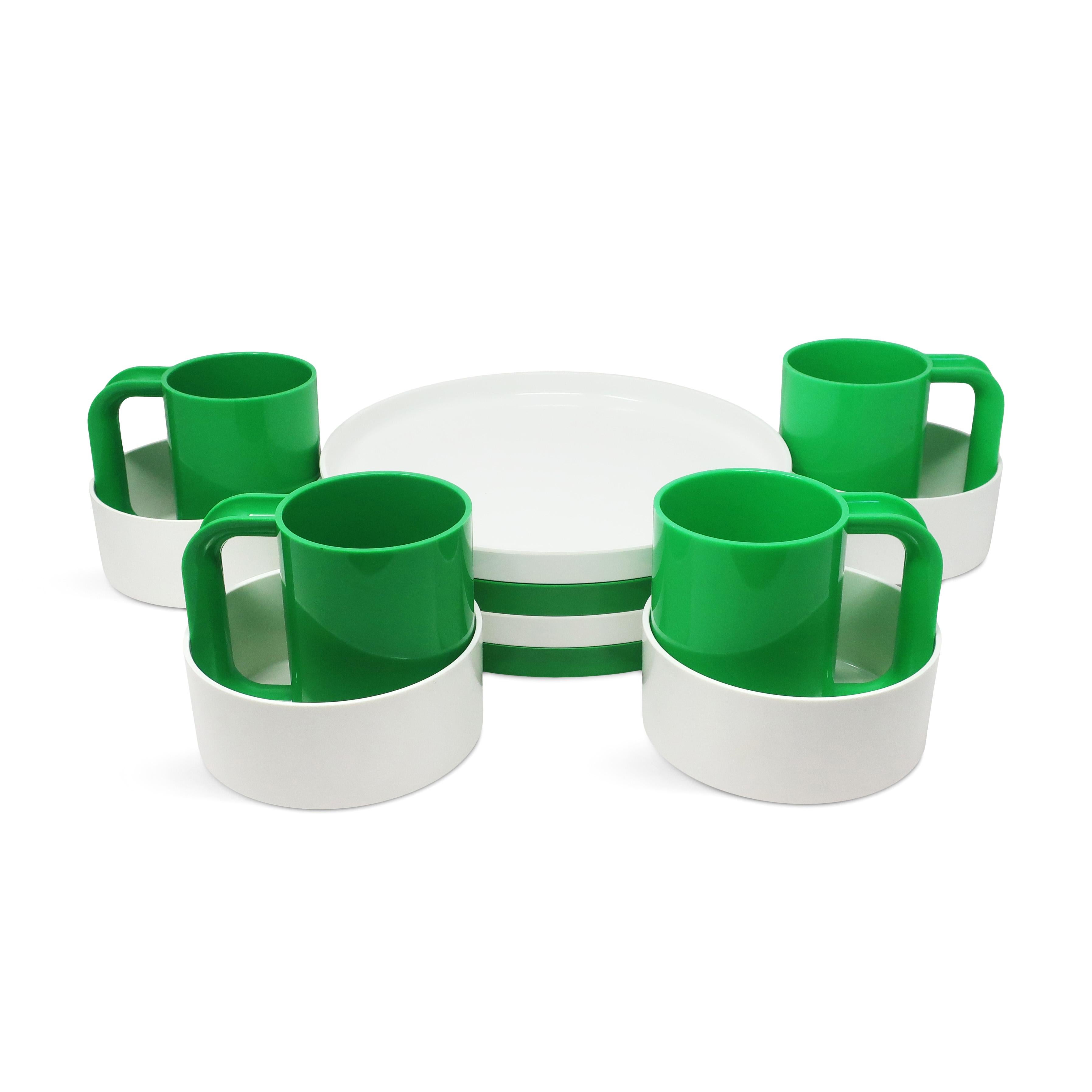 Postmoderne Service de table blanc et vert Massimo Vignelli pour Heller - Lot de 12