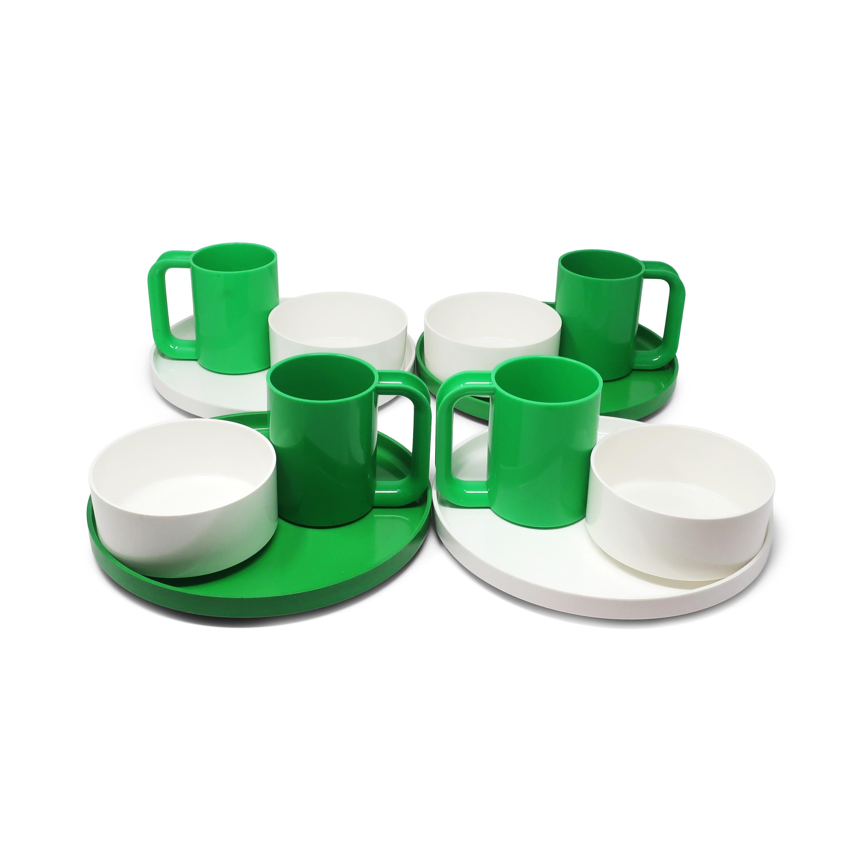 Service de table blanc et vert Massimo Vignelli pour Heller - Lot de 12 Bon état à Brooklyn, NY