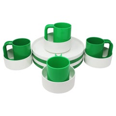 Retro White and Green Massimo Vignelli for Heller Dinnerware - Set of 12