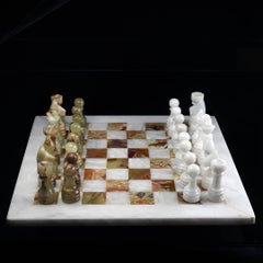 White and Green Onyx Hand‑Carved Chess Set with Custom Velvet Carrying Case
