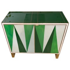 White and Green Opaline Glass Cabinet with Geometric Design, 1980s