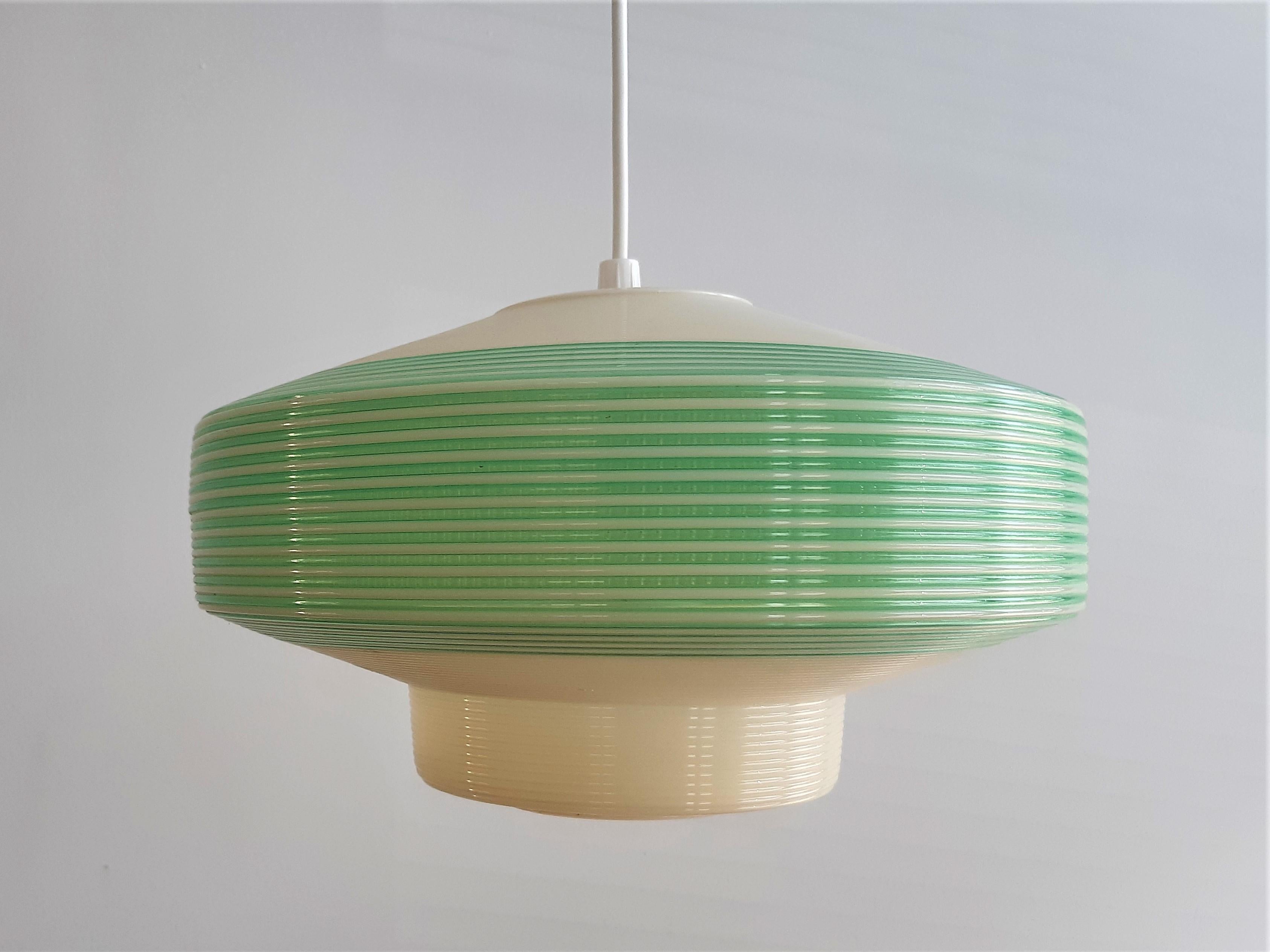Mid-Century Modern White and Green Pendant Lamp for Rotaflex, 1960's