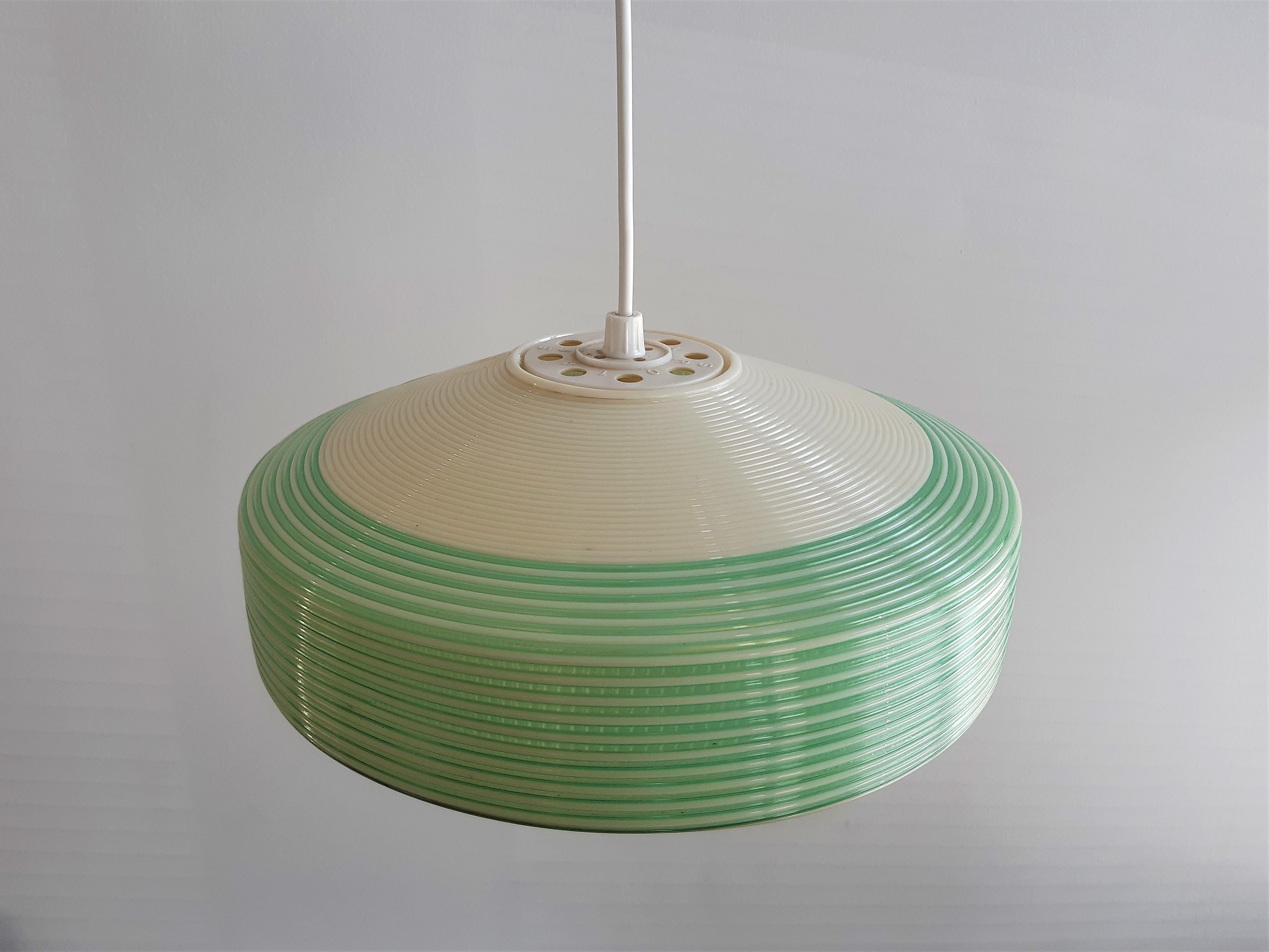 White and Green Pendant Lamp for Rotaflex, 1960's In Good Condition In Steenwijk, NL
