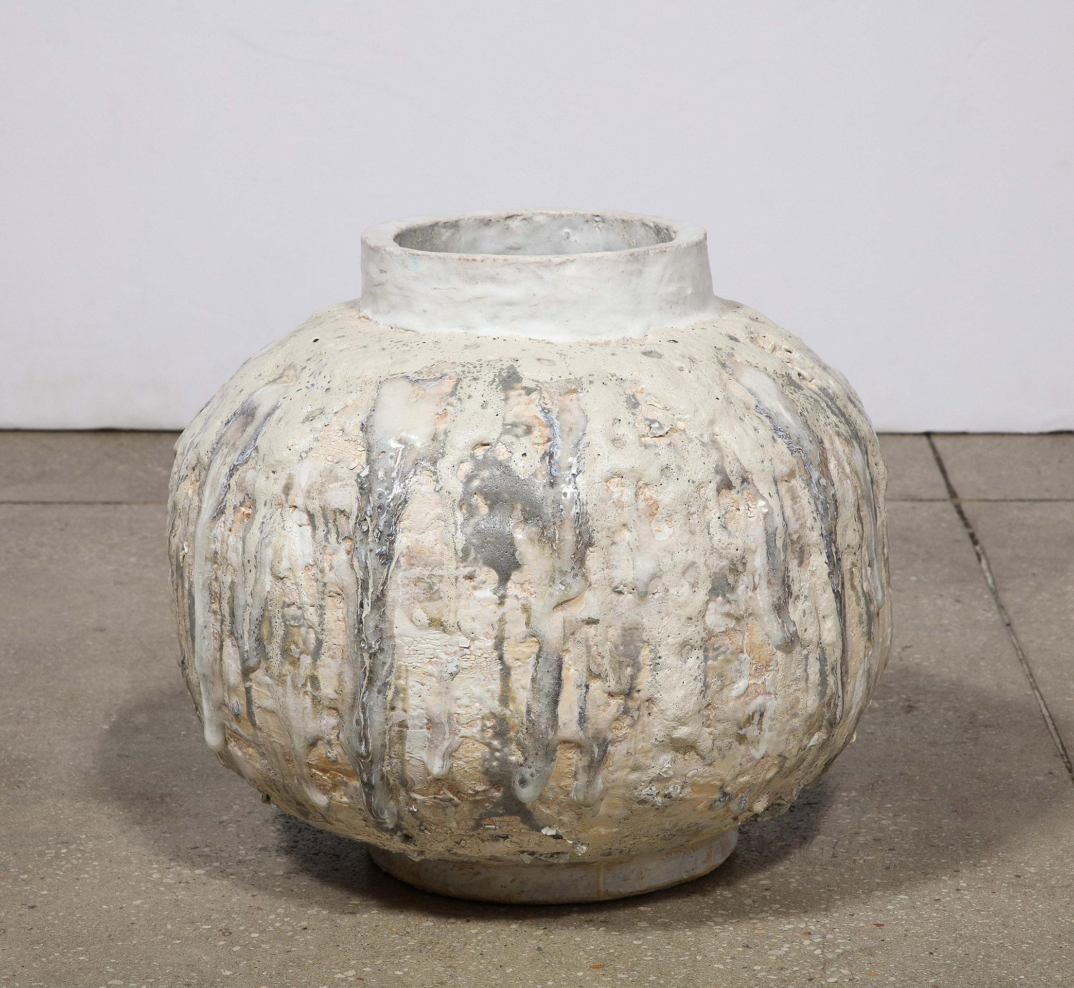 Contemporary White and Grey Ceramic Vessel by Shizue Imai