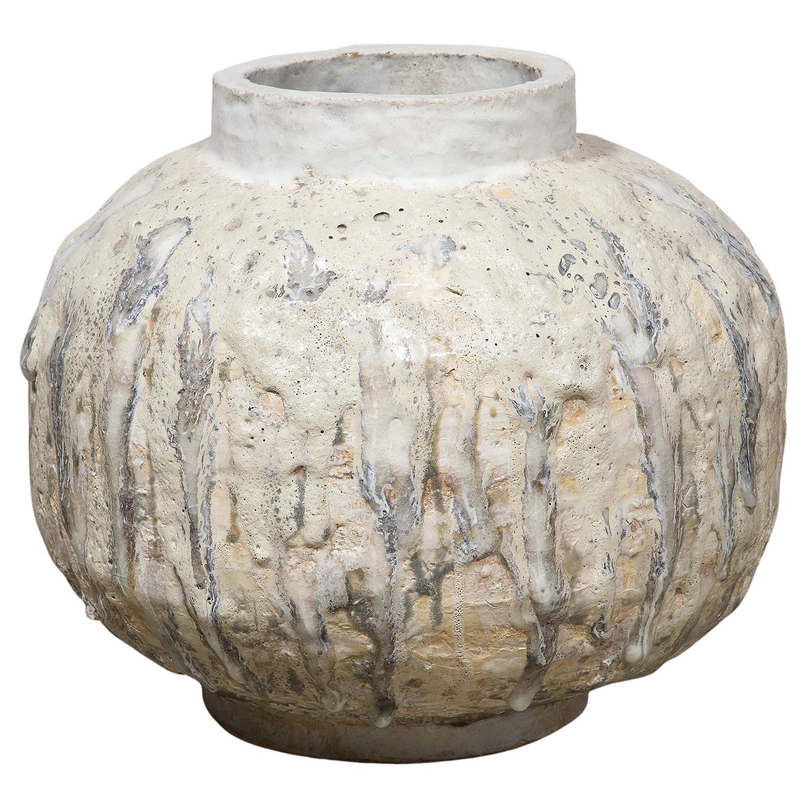 Weißes und graues Keramikgefäß von Shizue Imai im Angebot