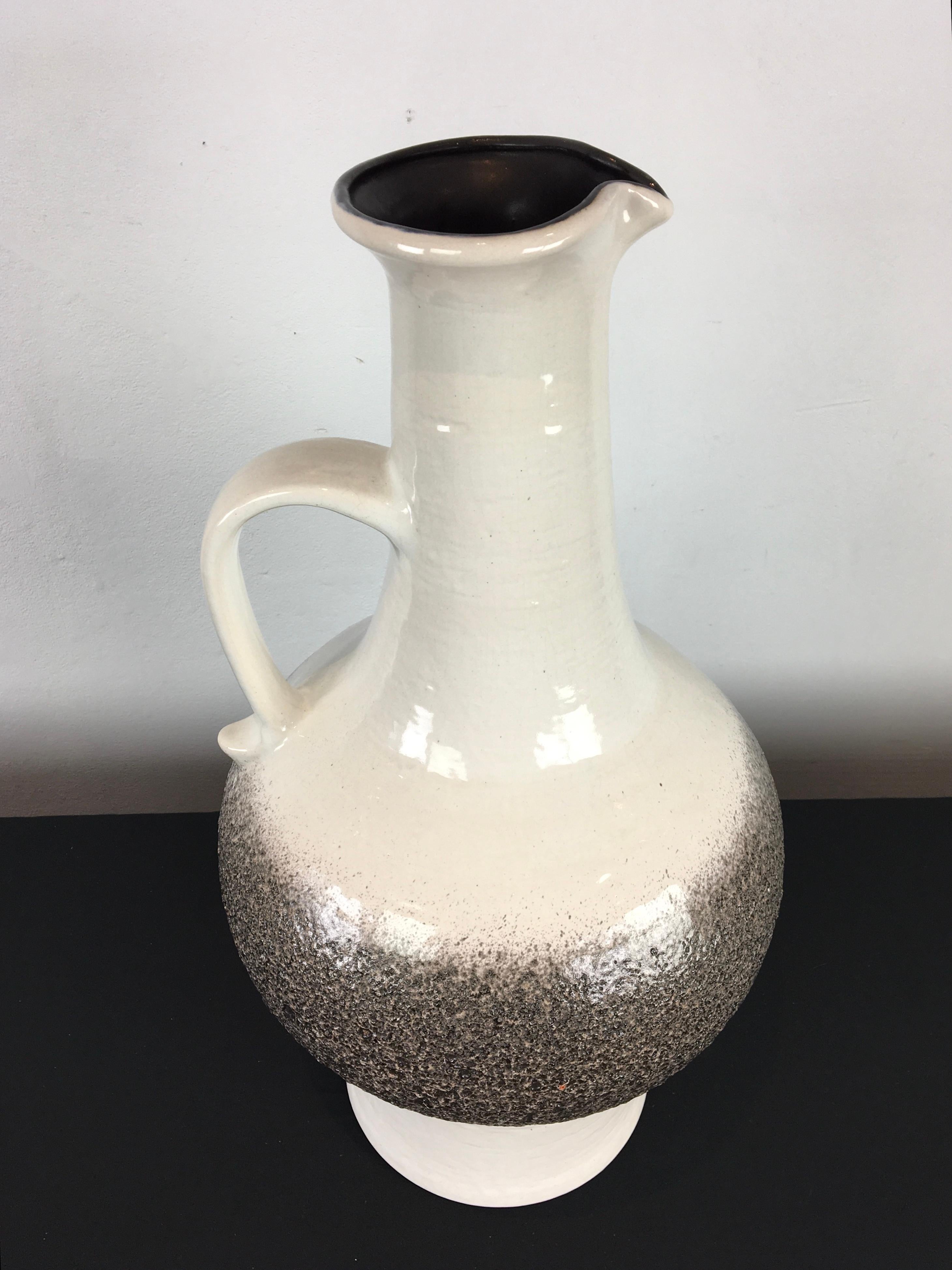 White and Grey Jasba Fat Lava Floor Vase with Handle For Sale 3