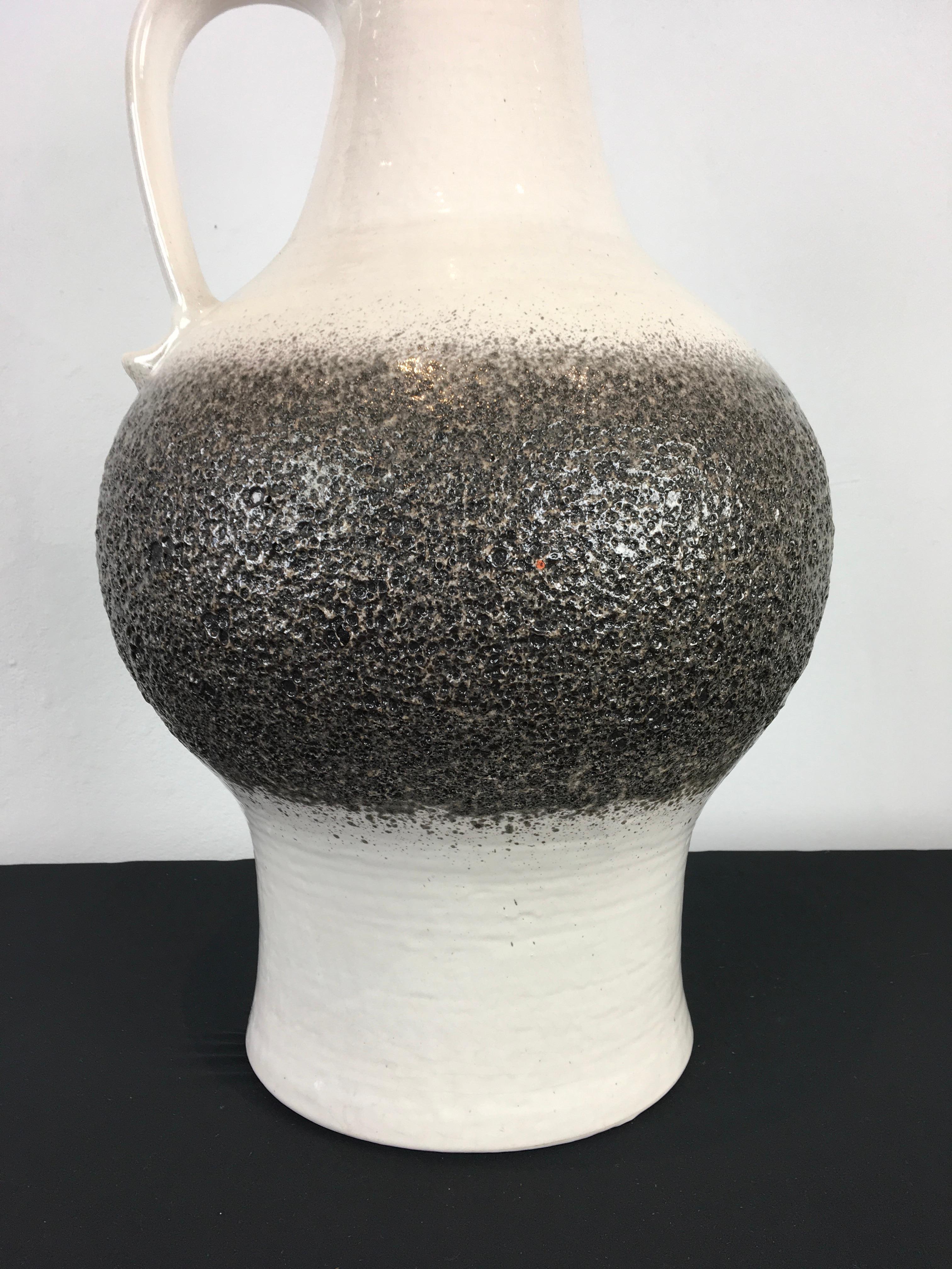White and Grey Jasba Fat Lava Floor Vase with Handle For Sale 4