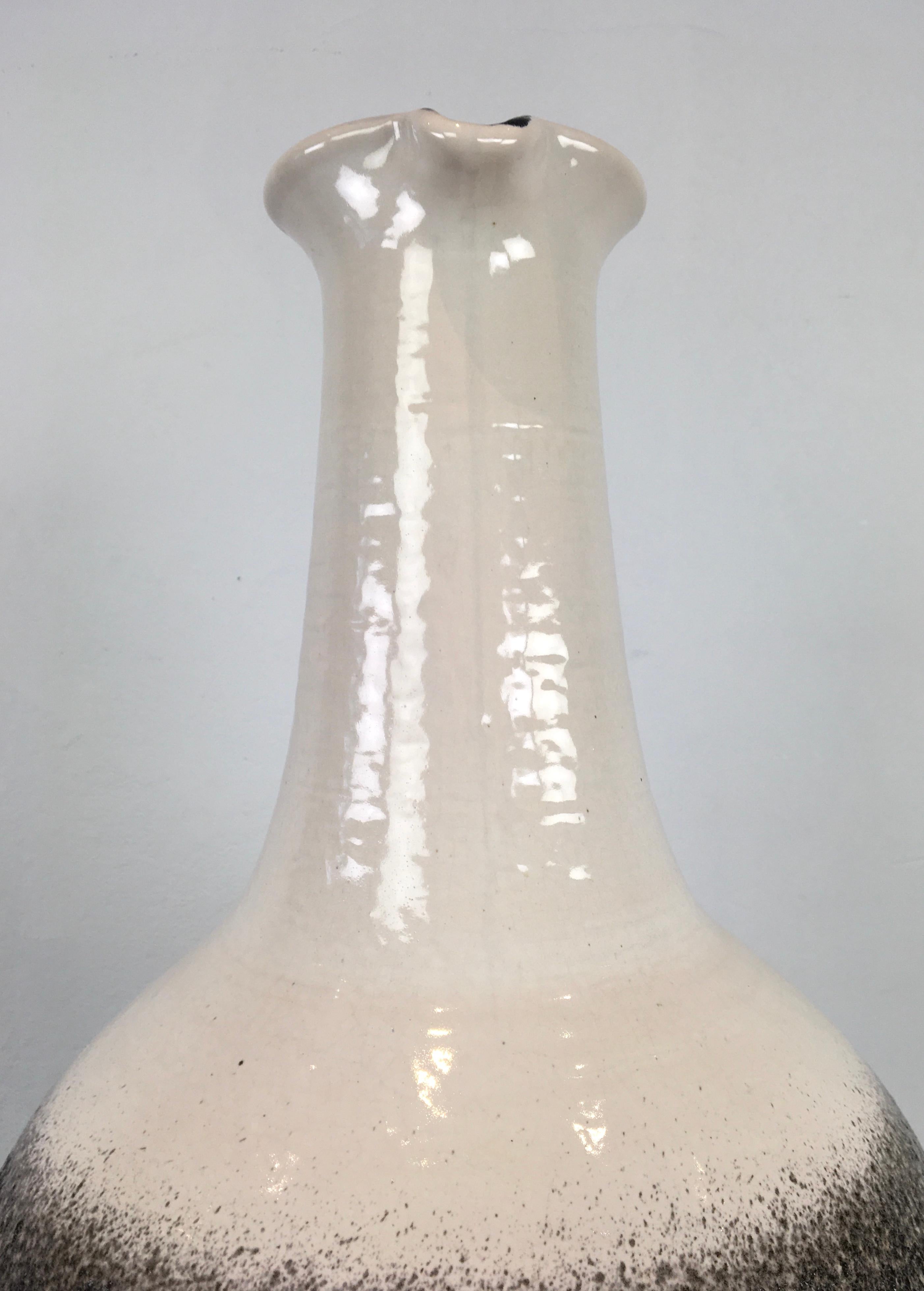 White and Grey Jasba Fat Lava Floor Vase with Handle For Sale 7