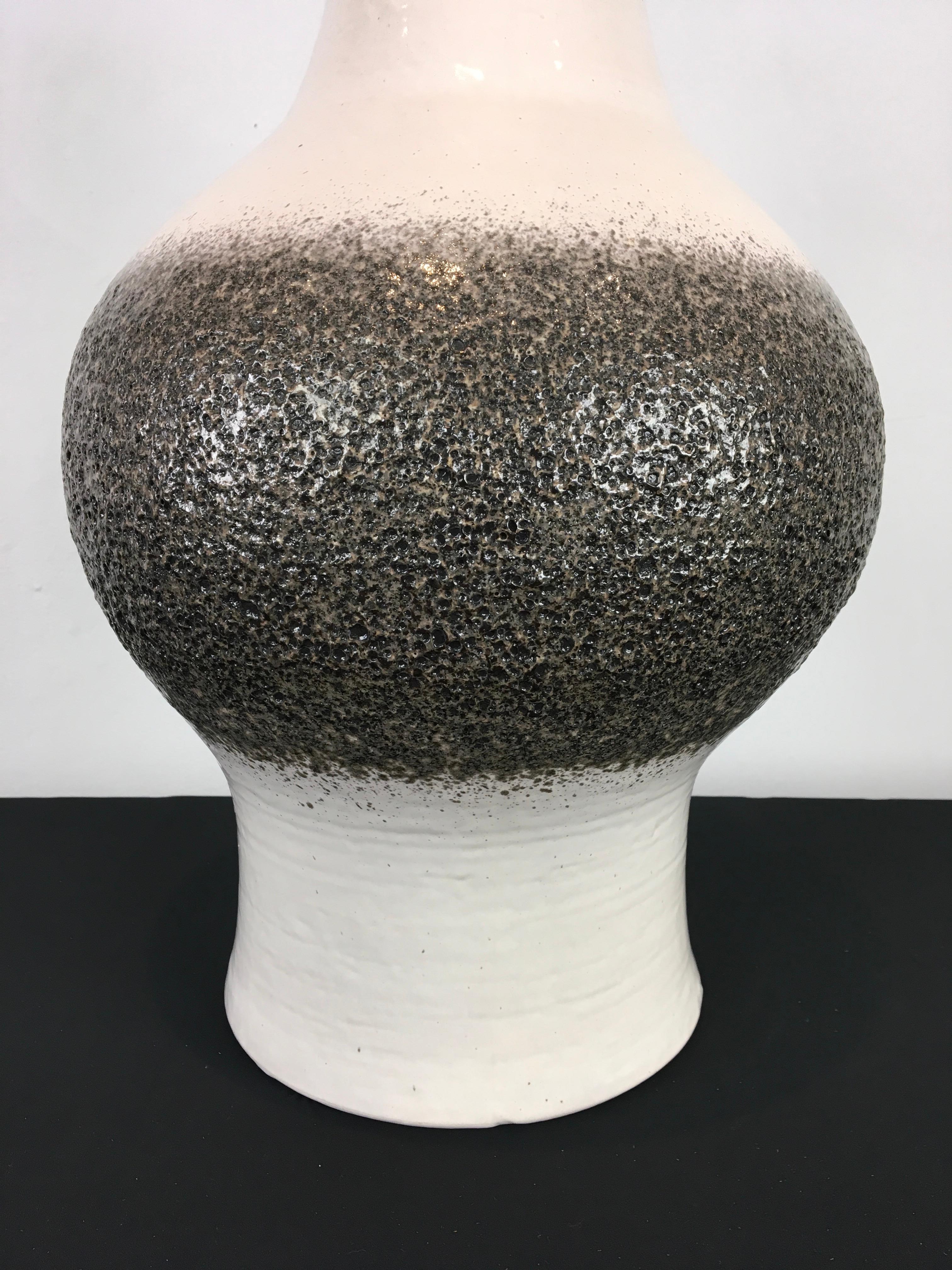 White and Grey Jasba Fat Lava Floor Vase with Handle For Sale 8