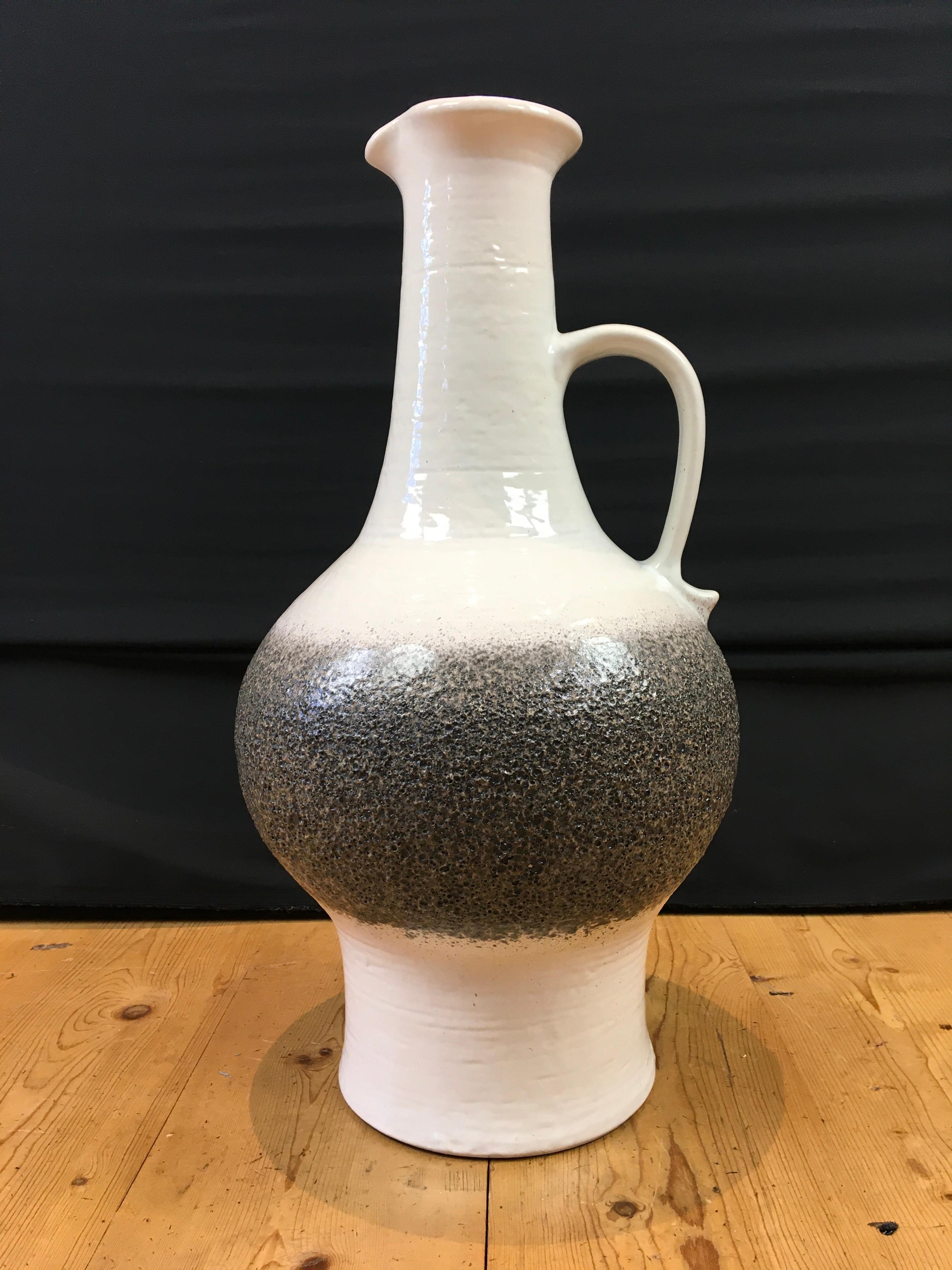 White and Grey Jasba Fat Lava Floor Vase with Handle For Sale 13