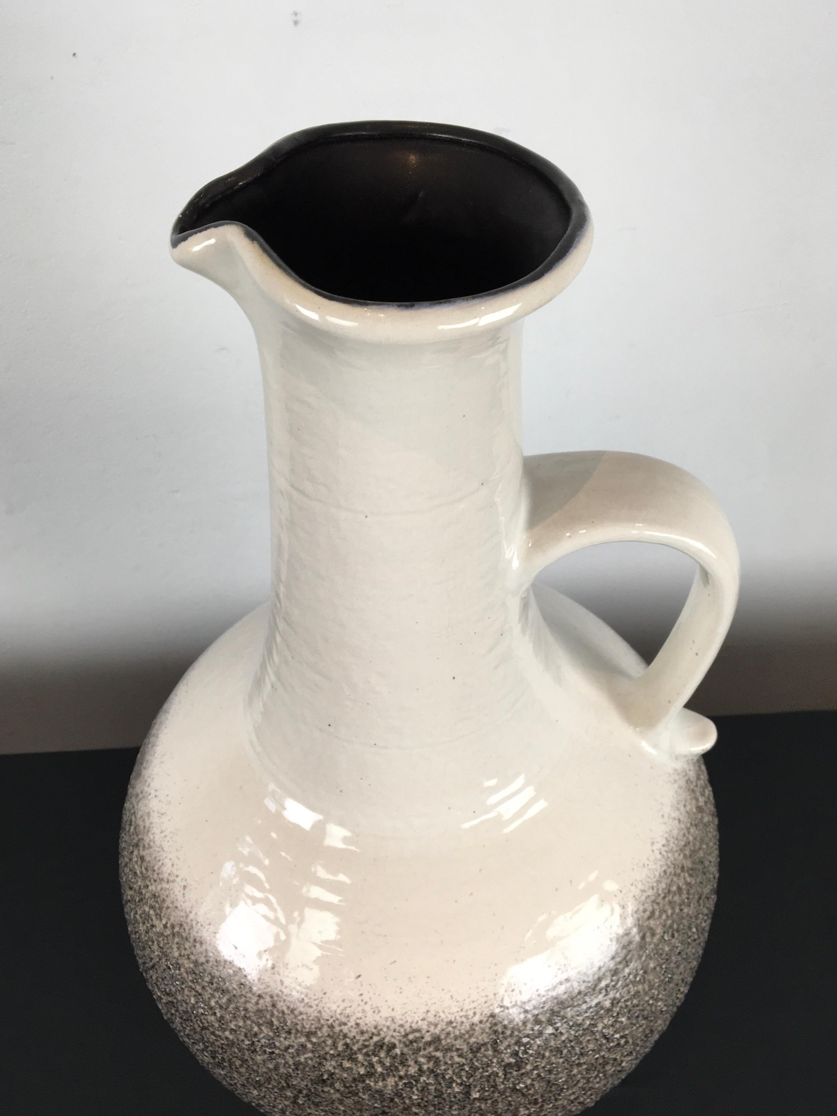 Modern White and Grey Jasba Fat Lava Floor Vase with Handle For Sale