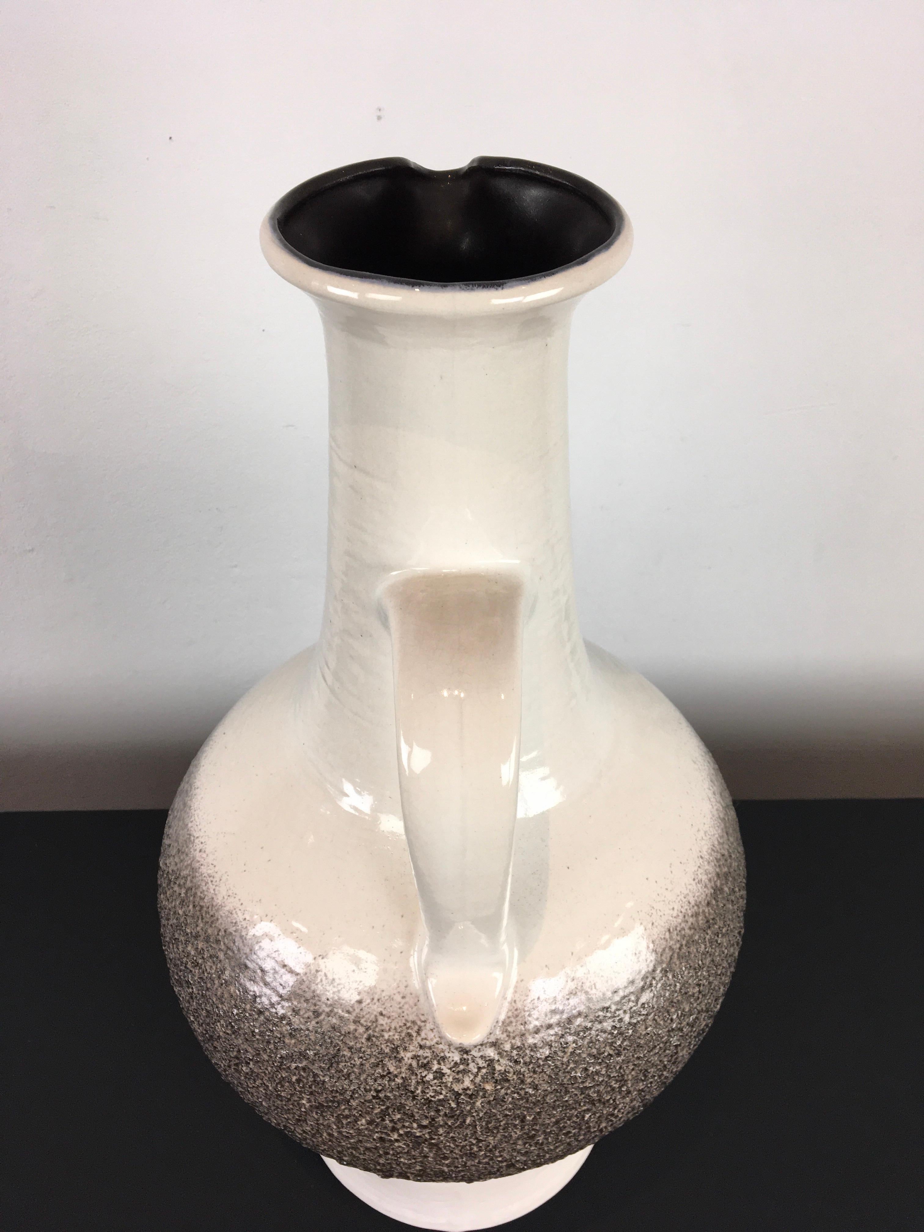 Ceramic White and Grey Jasba Fat Lava Floor Vase with Handle For Sale