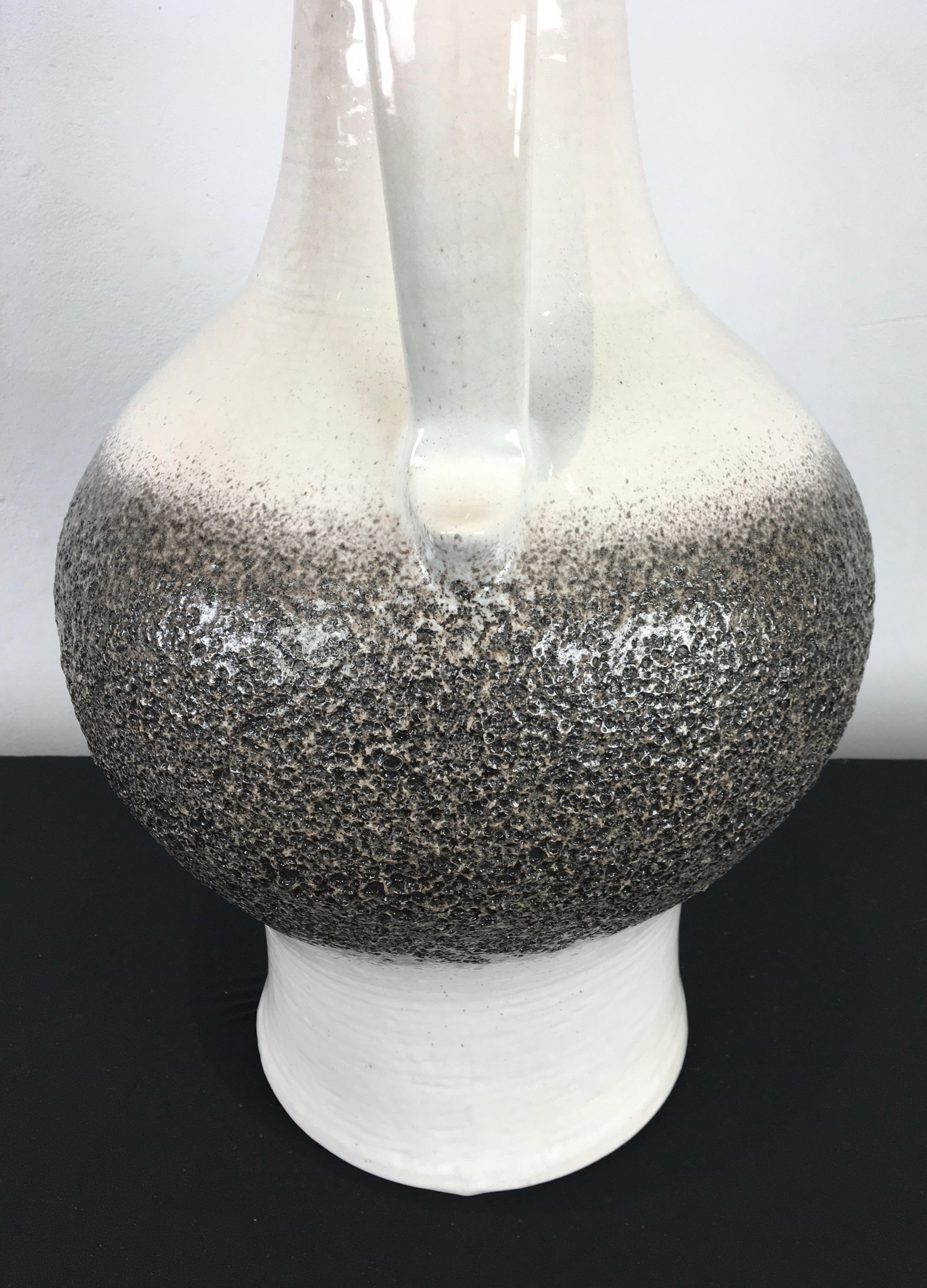 White and Grey Jasba Fat Lava Floor Vase with Handle For Sale 1