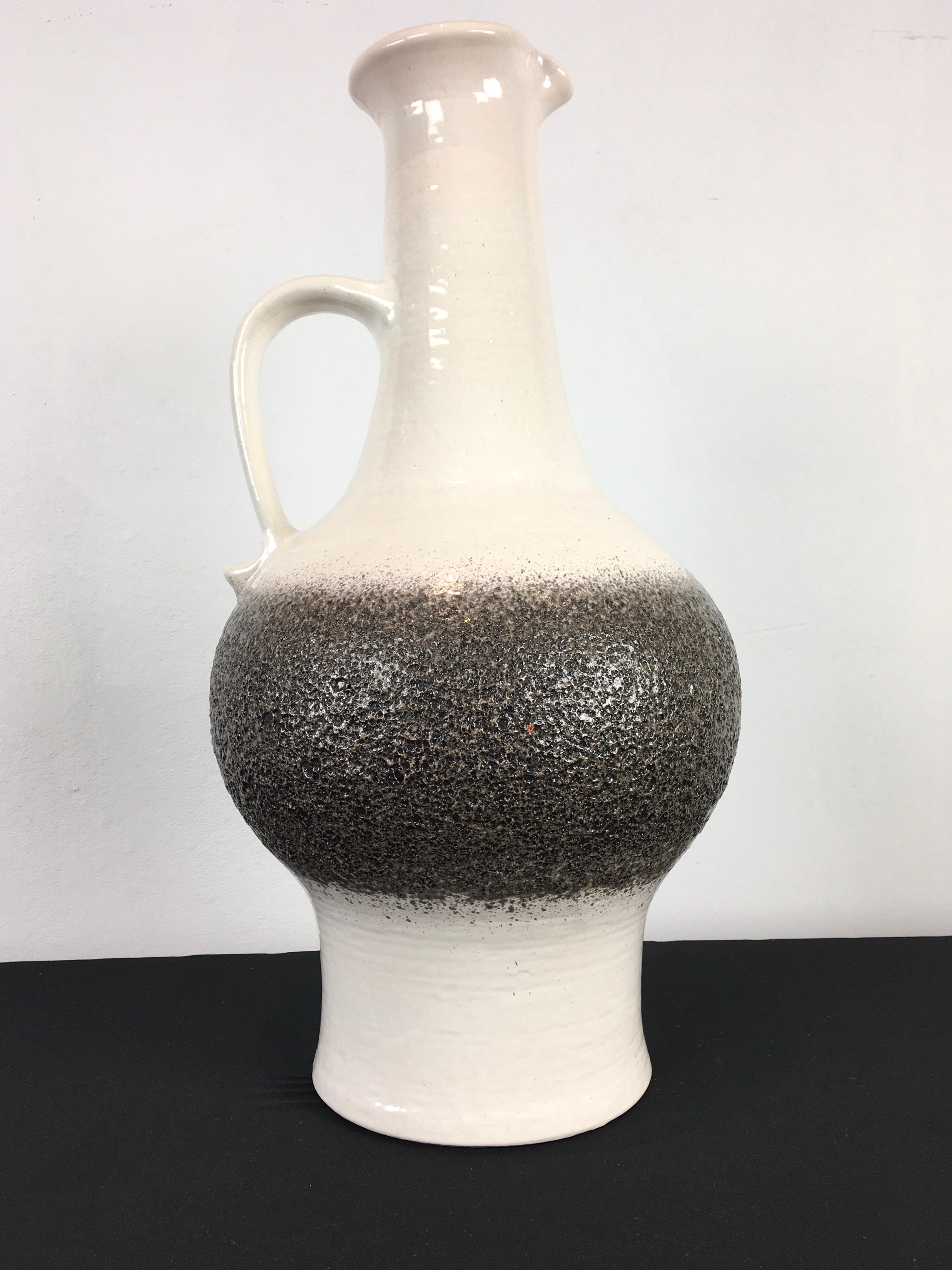 White and Grey Jasba Fat Lava Floor Vase with Handle For Sale 2