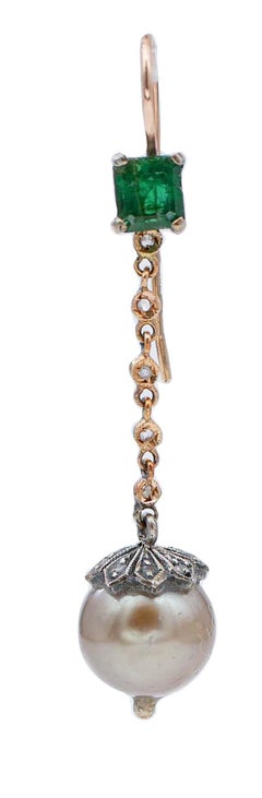 White and Grey Pearls, Emeralds, Diamonds, Rose Gold and Silver Earrings.