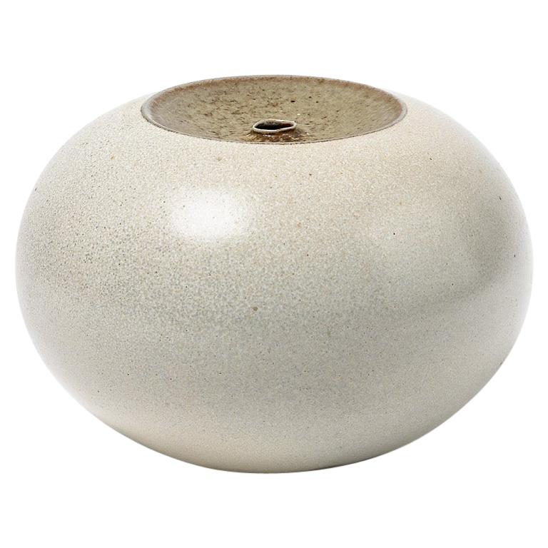 White and Grey Stoneware Ceramic Decorative Vase by Claude Champy, circa 1980