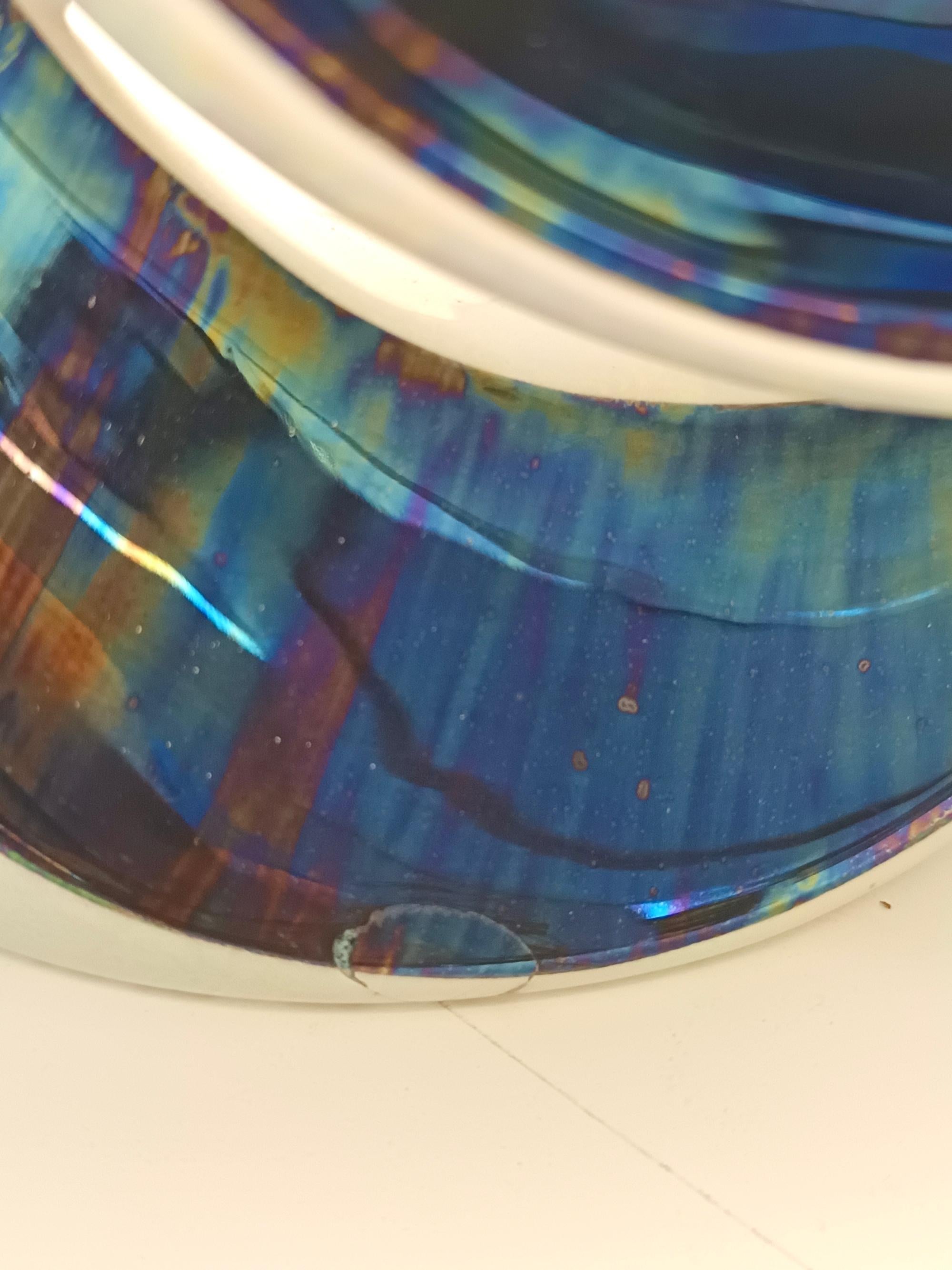 Vaso in ceramica bianca e iridescente / Centrotavola decorativo di Lusso, Italia in vendita 5