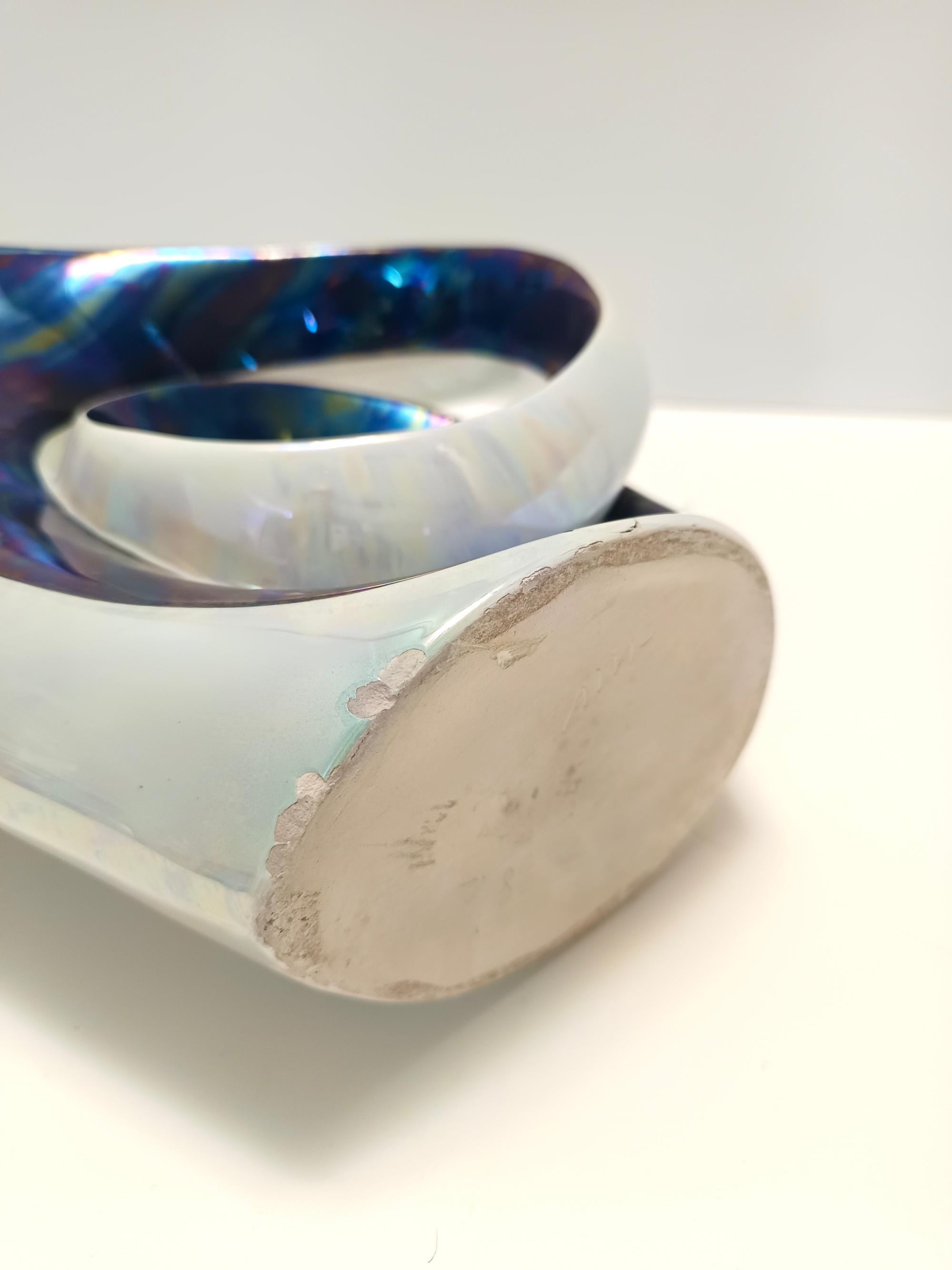 Vaso in ceramica bianca e iridescente / Centrotavola decorativo di Lusso, Italia in vendita 6