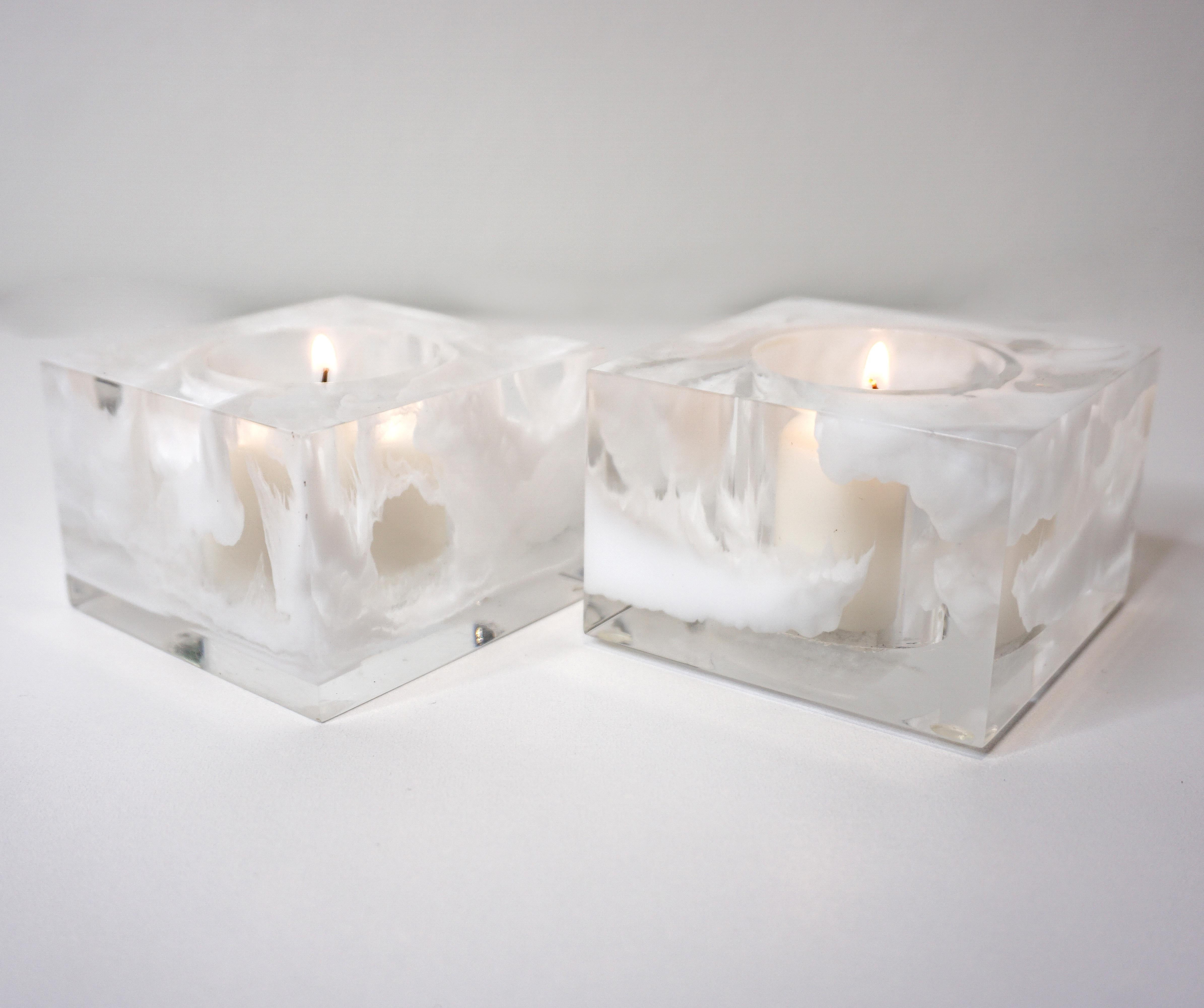 White and Lucite Votives In Excellent Condition For Sale In Dallas, TX