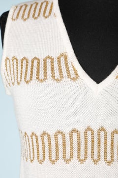 White and lurex knit sleeveless sweater Création Pierre Cardin