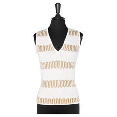 White and lurex knit sleeveless sweater Création Pierre Cardin 