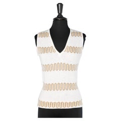 White and lurex knit sleeveless sweater Création Pierre Cardin