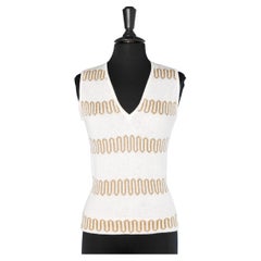 Pull sans manches en maille de lurex blanc et blanc Création Pierre Cardin 