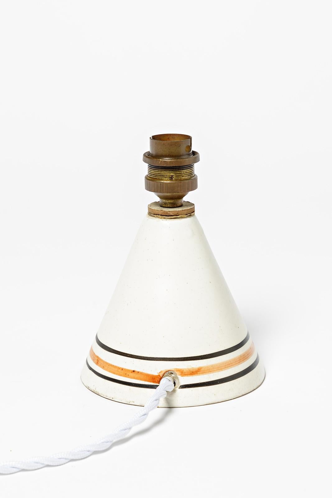 Mid-Century Modern White and Minimalist Ceramic Table Lamp by Roger Capron 1970 Midcentury Design