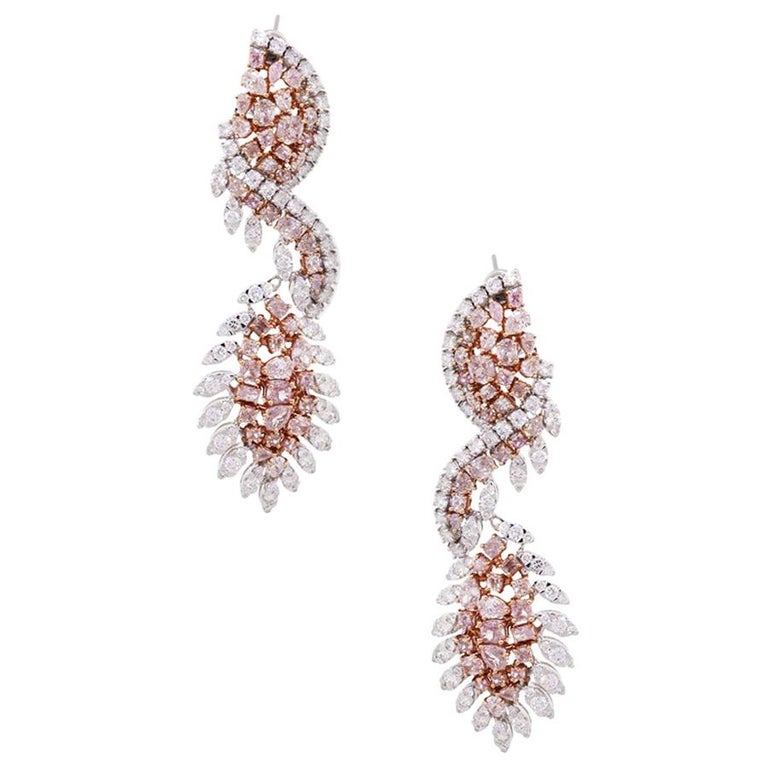 White and Multi Shape Pink Diamond Drop Earrings at 1stDibs | pink ...