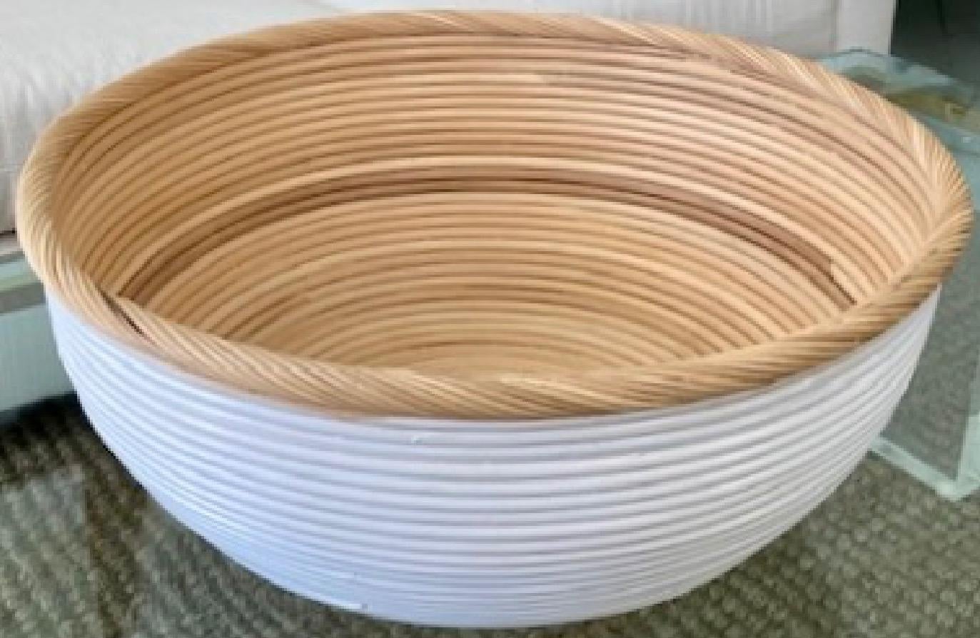 Modern White and Natural Rattan Center Piece For Sale
