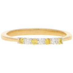 Bague d'éternité à sept pierres en or 18 carats avec diamants blancs et jaunes naturels