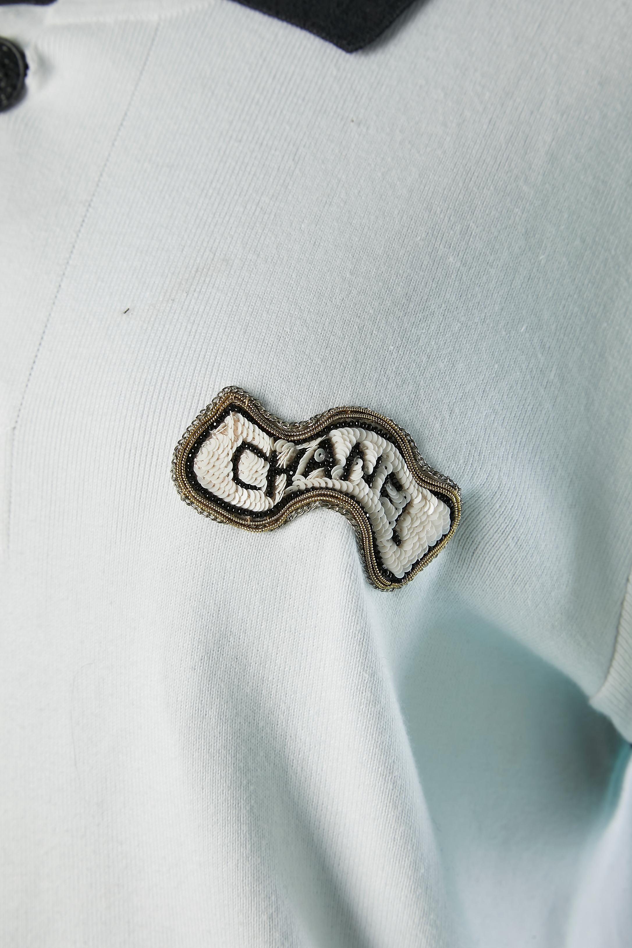 White and navy cotton jersey Polo shirt with embroideries branded detail Chanel  In Excellent Condition For Sale In Saint-Ouen-Sur-Seine, FR