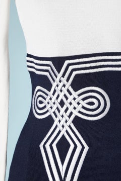 White and navy knit asymmetrical top  with embroideries Christian Dior Boutique