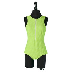 White and neon yellow swim-suit with jacquard Monogram CHRISTIAN DIOR