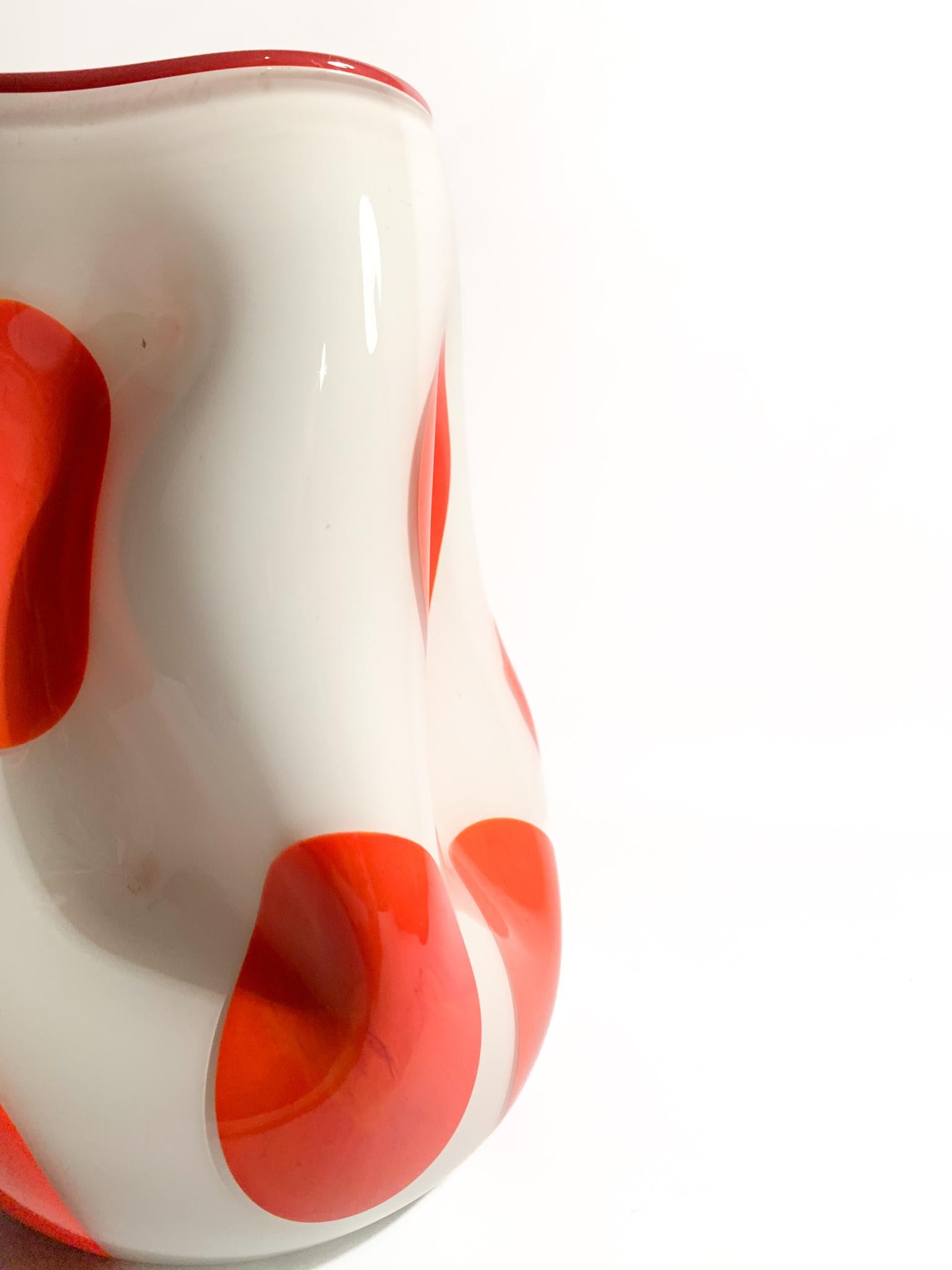 Italian White and Orange Murano Glass Vase from the 1980s