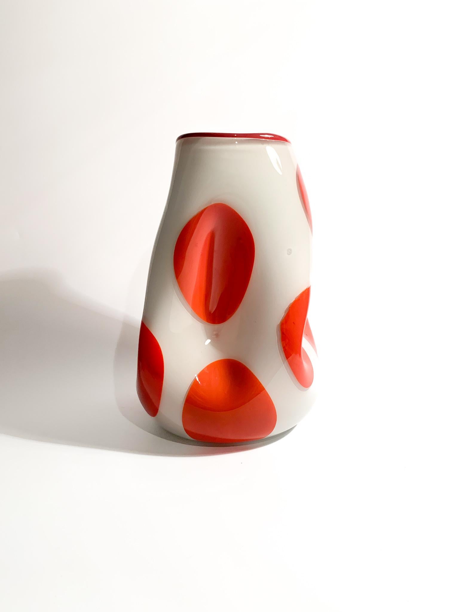 Late 20th Century White and Orange Murano Glass Vase from the 1980s