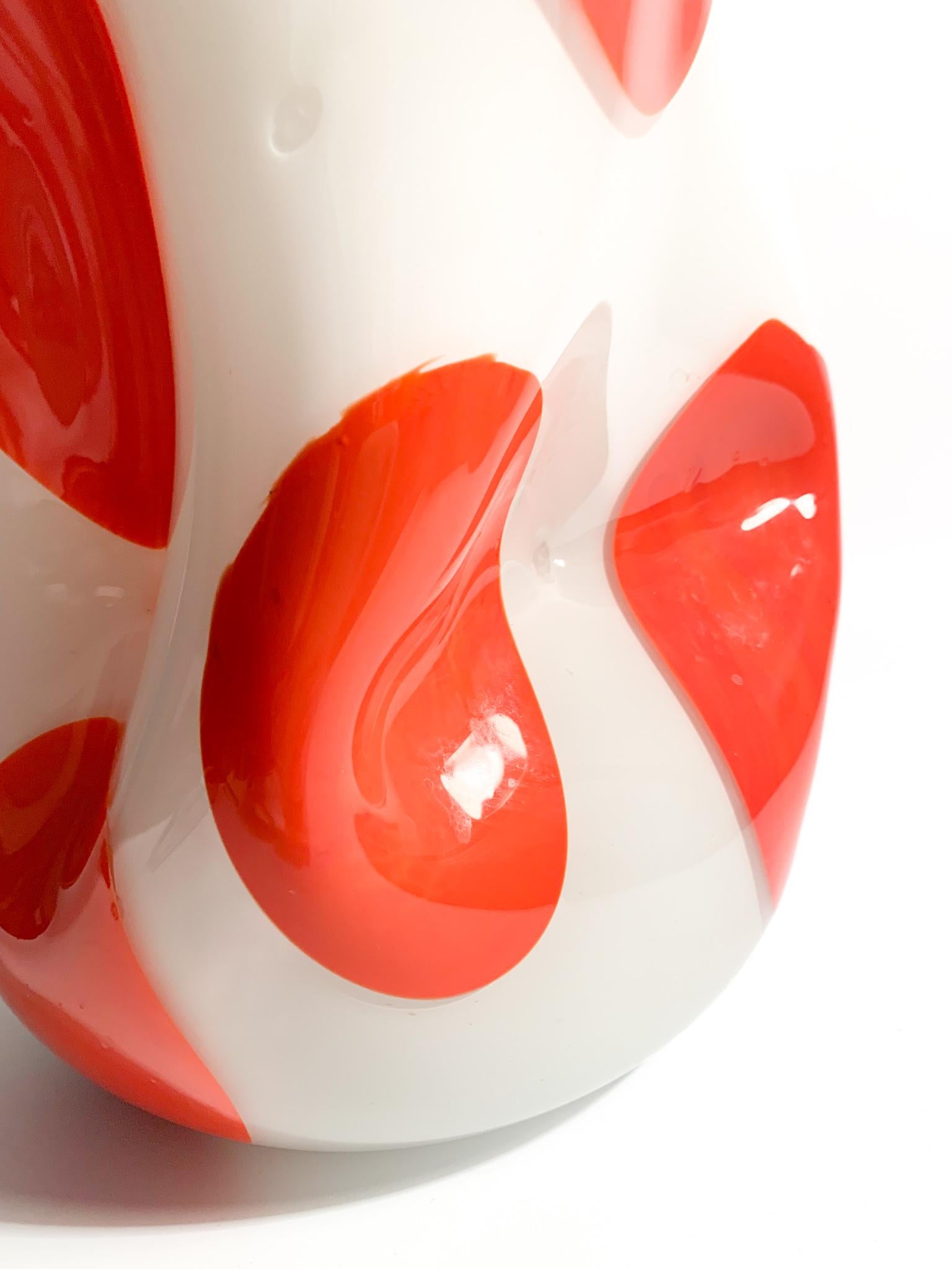 White and Orange Murano Glass Vase from the 1980s 3
